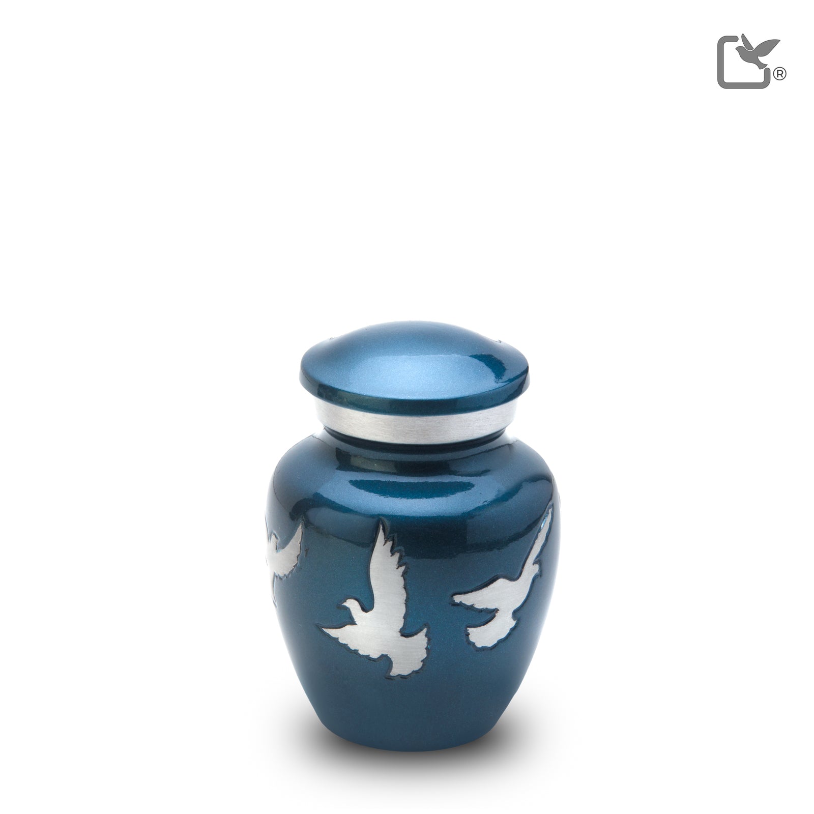 K572 Divine Flying Doves Keepsake Urn Blue & Bru Pewter