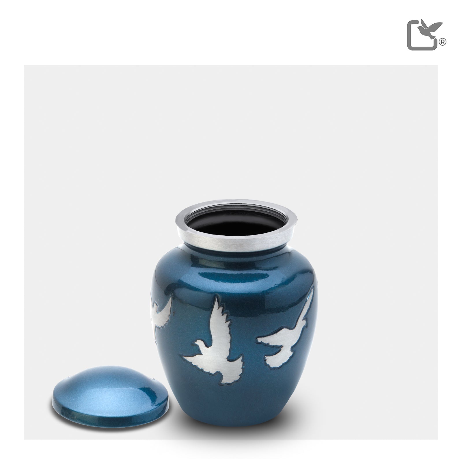 K572 Divine Flying Doves Keepsake Urn Blue & Bru Pewter