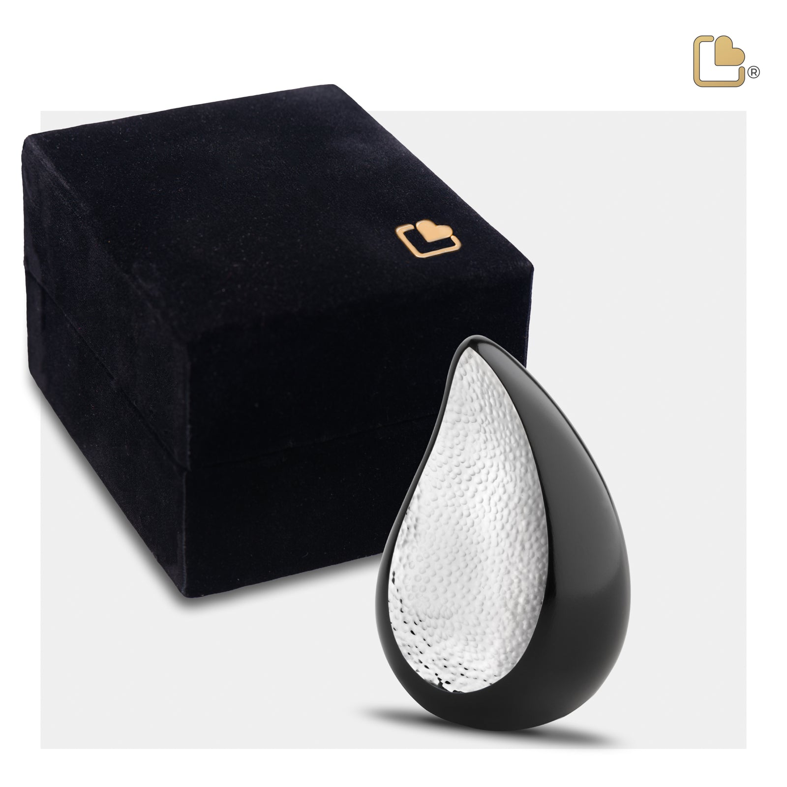 K582 TearDrop Keepsake Urn Black & Hmd Silver