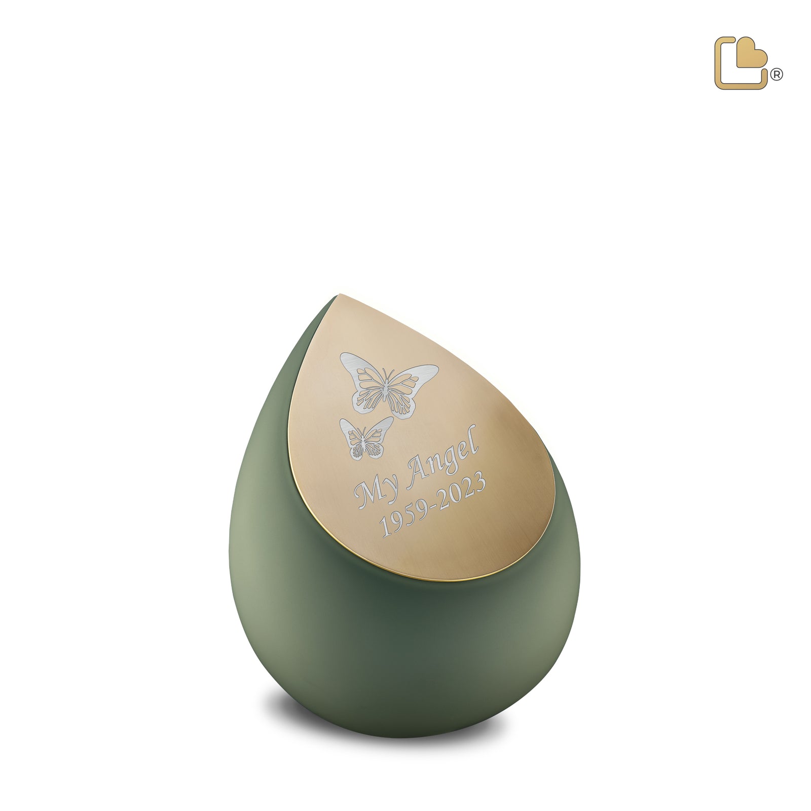 K585 Drop Keepsake Urn Sage Green & Bru Gold
