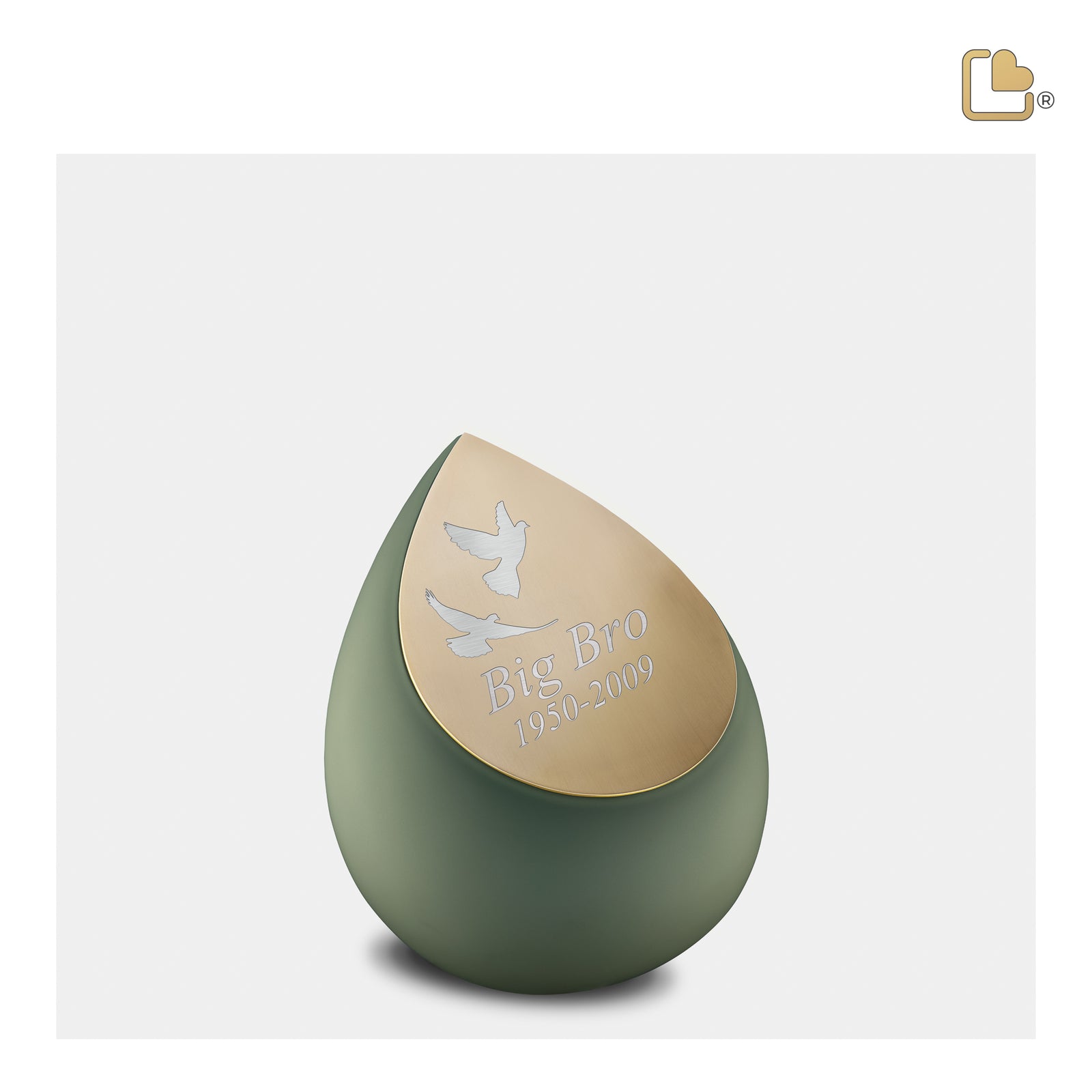 K585 Drop Keepsake Urn Sage Green & Bru Gold