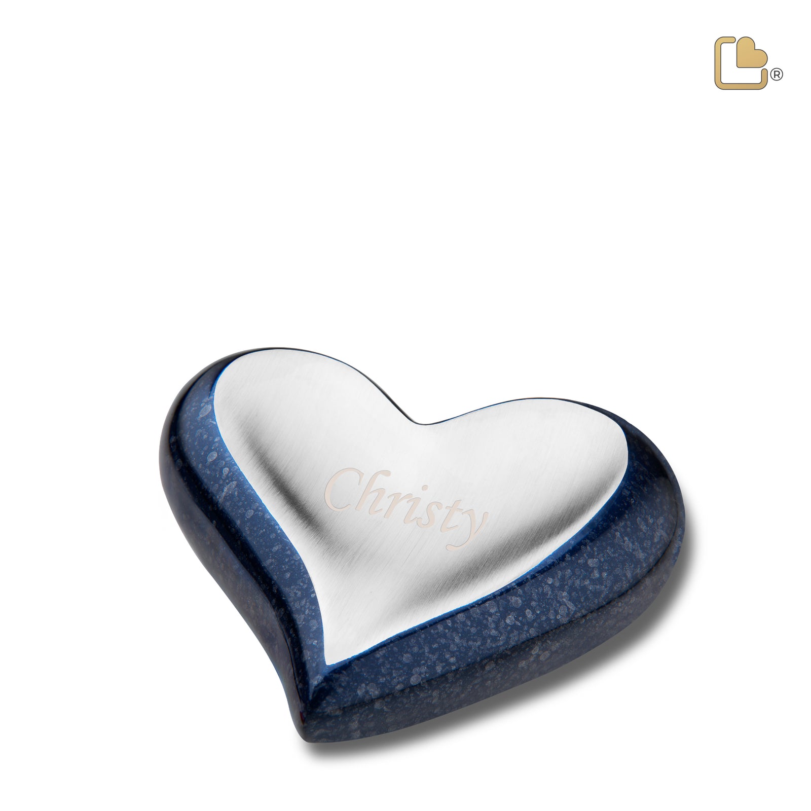 K614 Heart Keepsake Urn Speckled Indigo & Bru Pewter