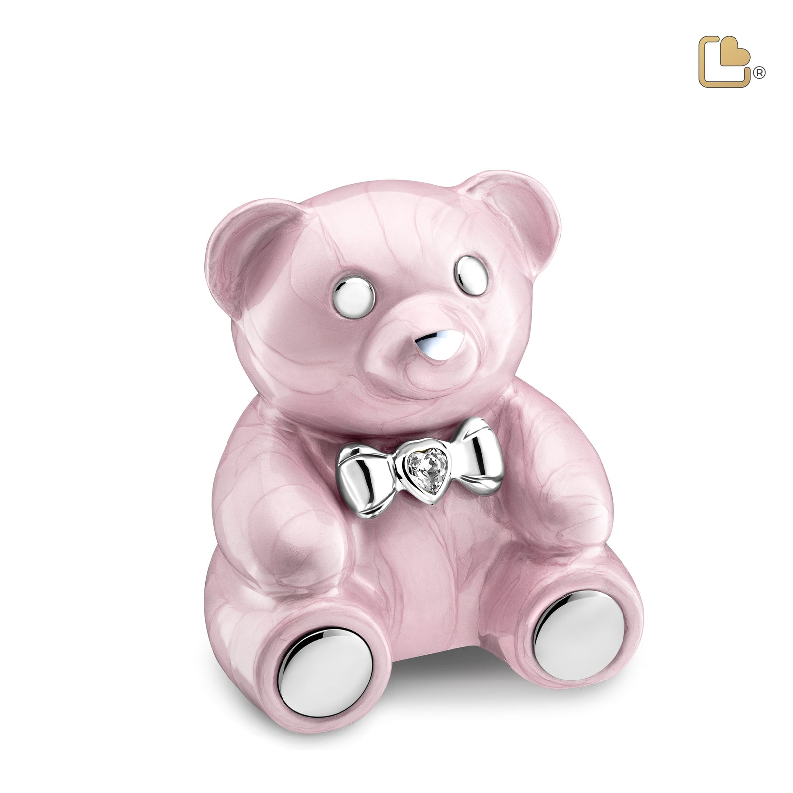 M1010 CuddleBear Child Urn Pearl Pink & Pol Silver w/Crystal