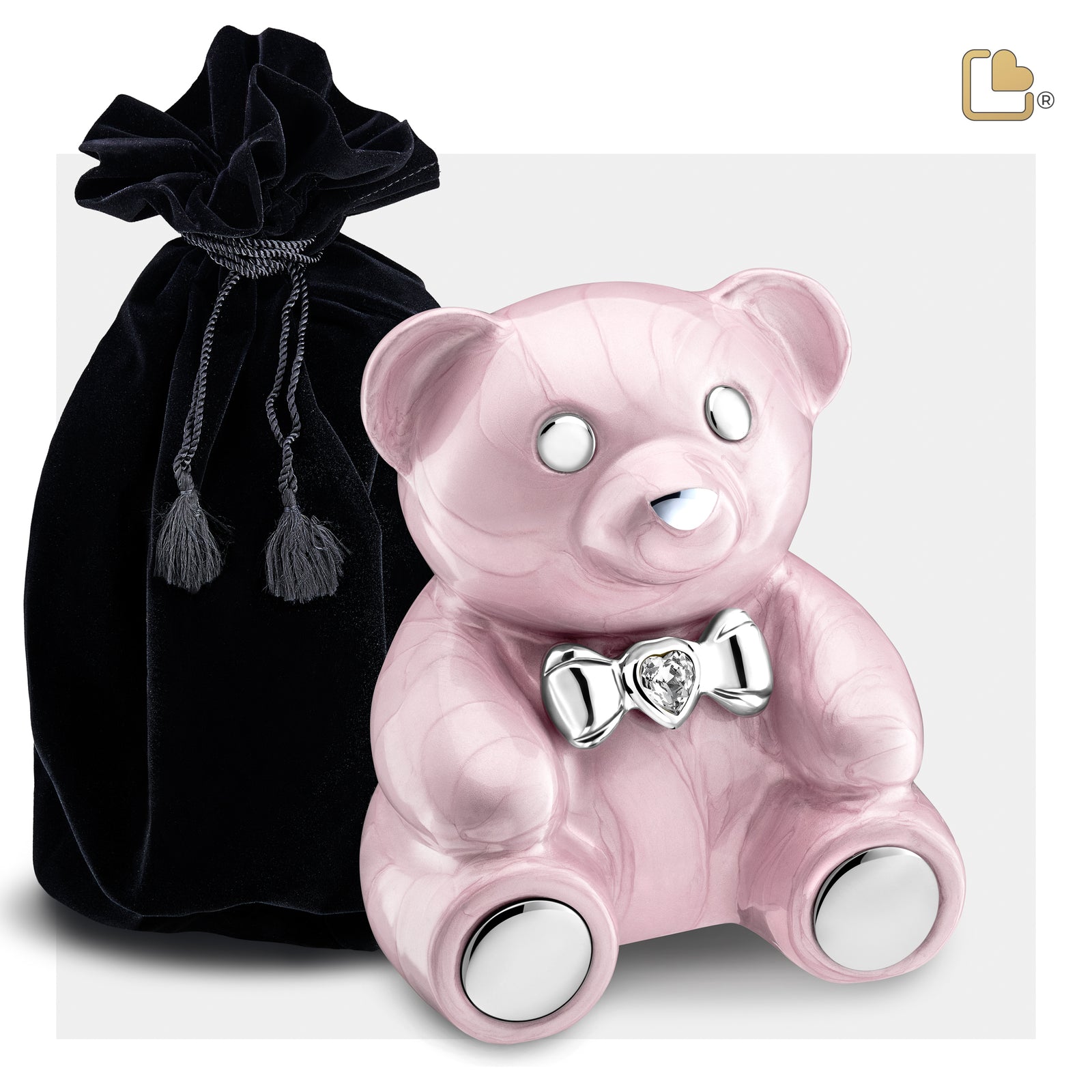 M1010 CuddleBear Child Urn Pearl Pink & Pol Silver w/Crystal