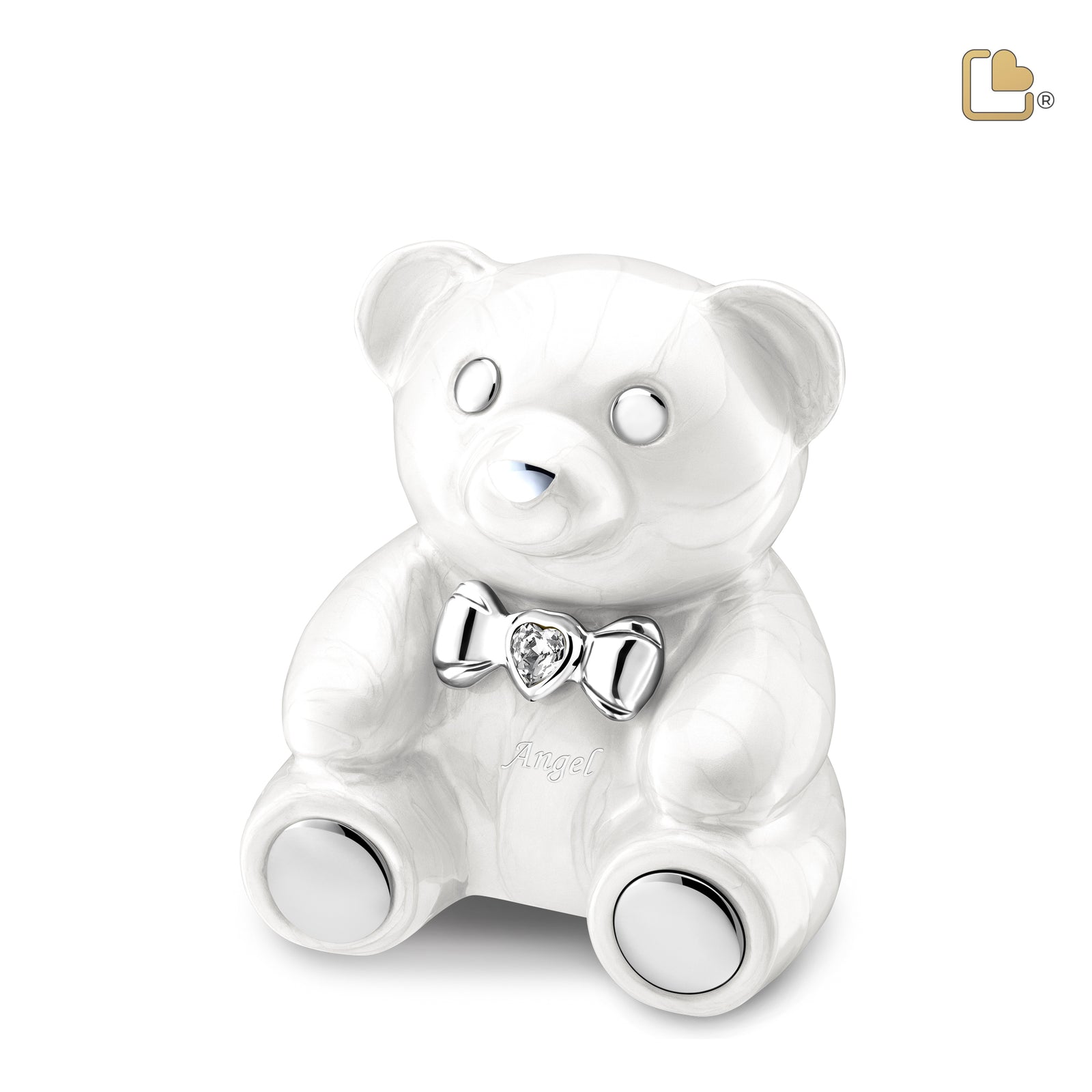 M1012 CuddleBear Child Urn Pearl White & Pol Silver w/Crystal