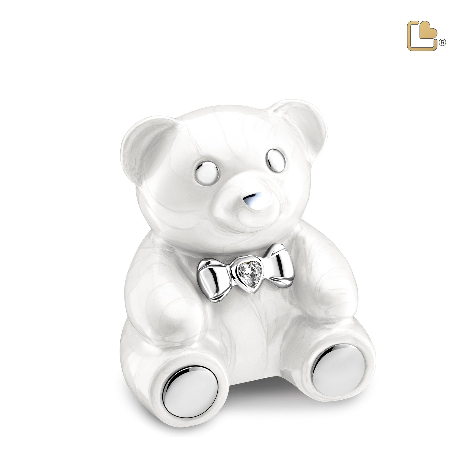 M1012 CuddleBear Child Urn Pearl White & Pol Silver w/Crystal