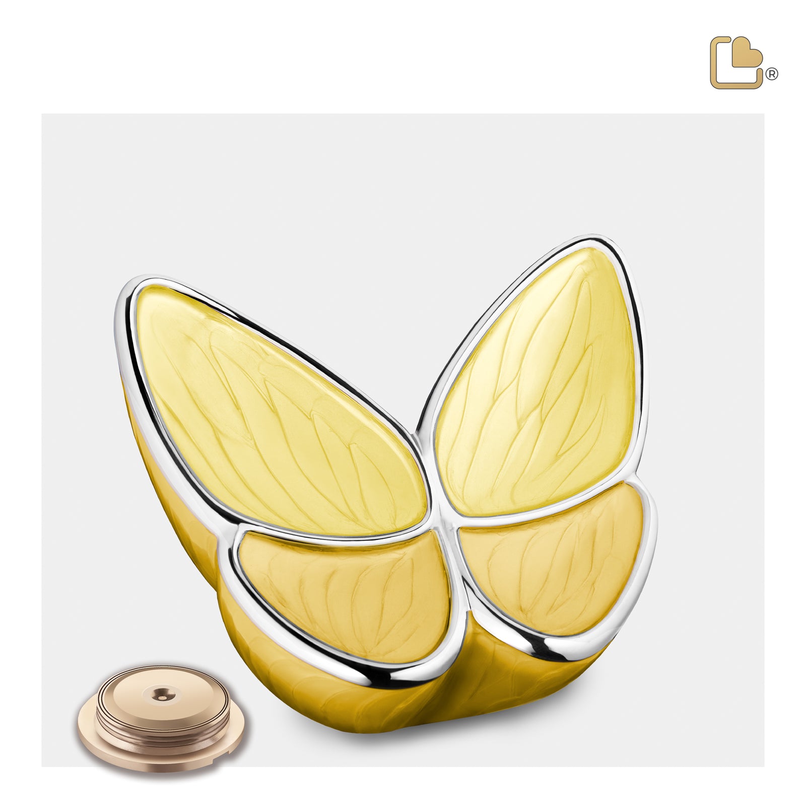 M1043 Wings of Hope Medium Urn Pearl Yellow & Pol Silver