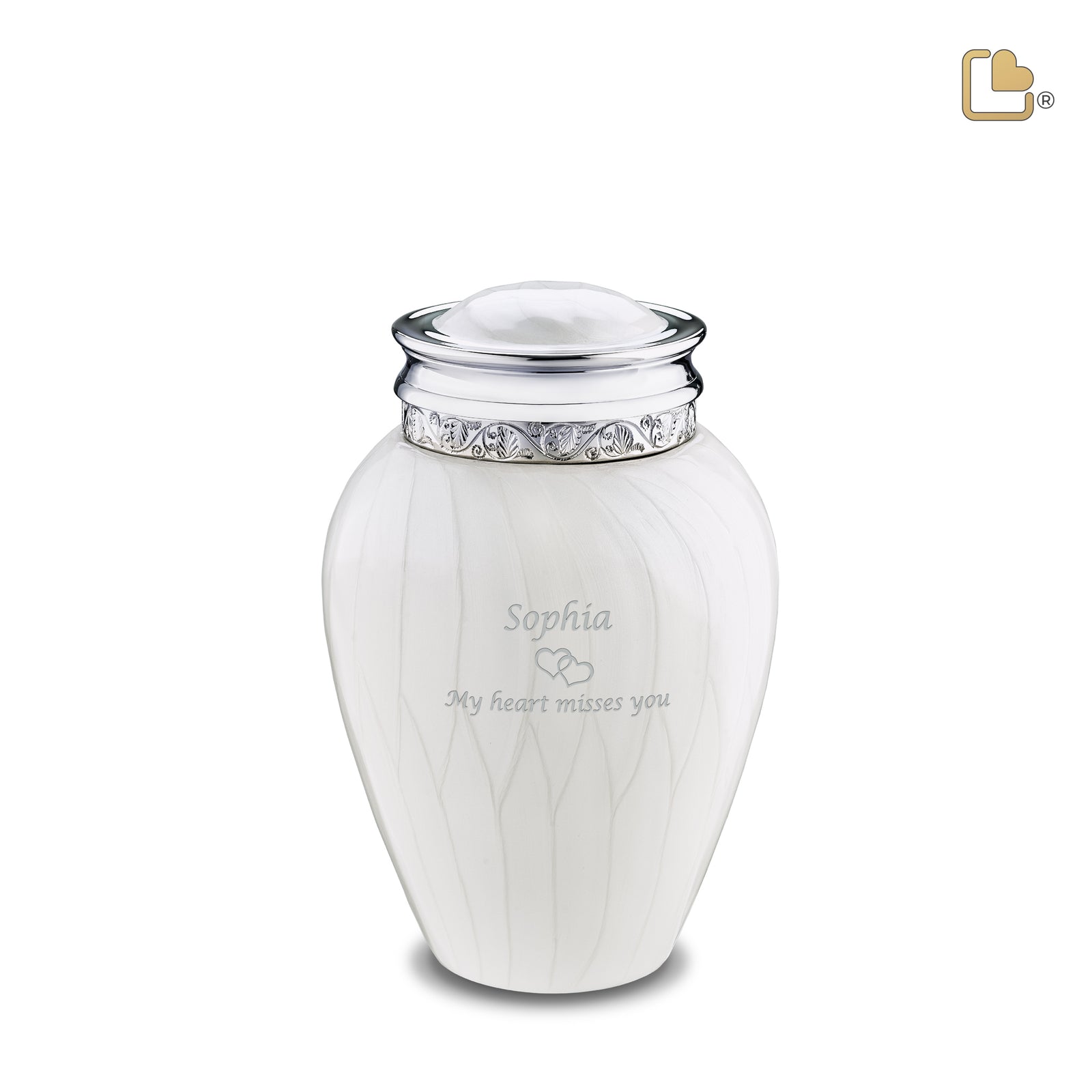 M297 Blessing Medium Urn Pearl White & Pol Silver