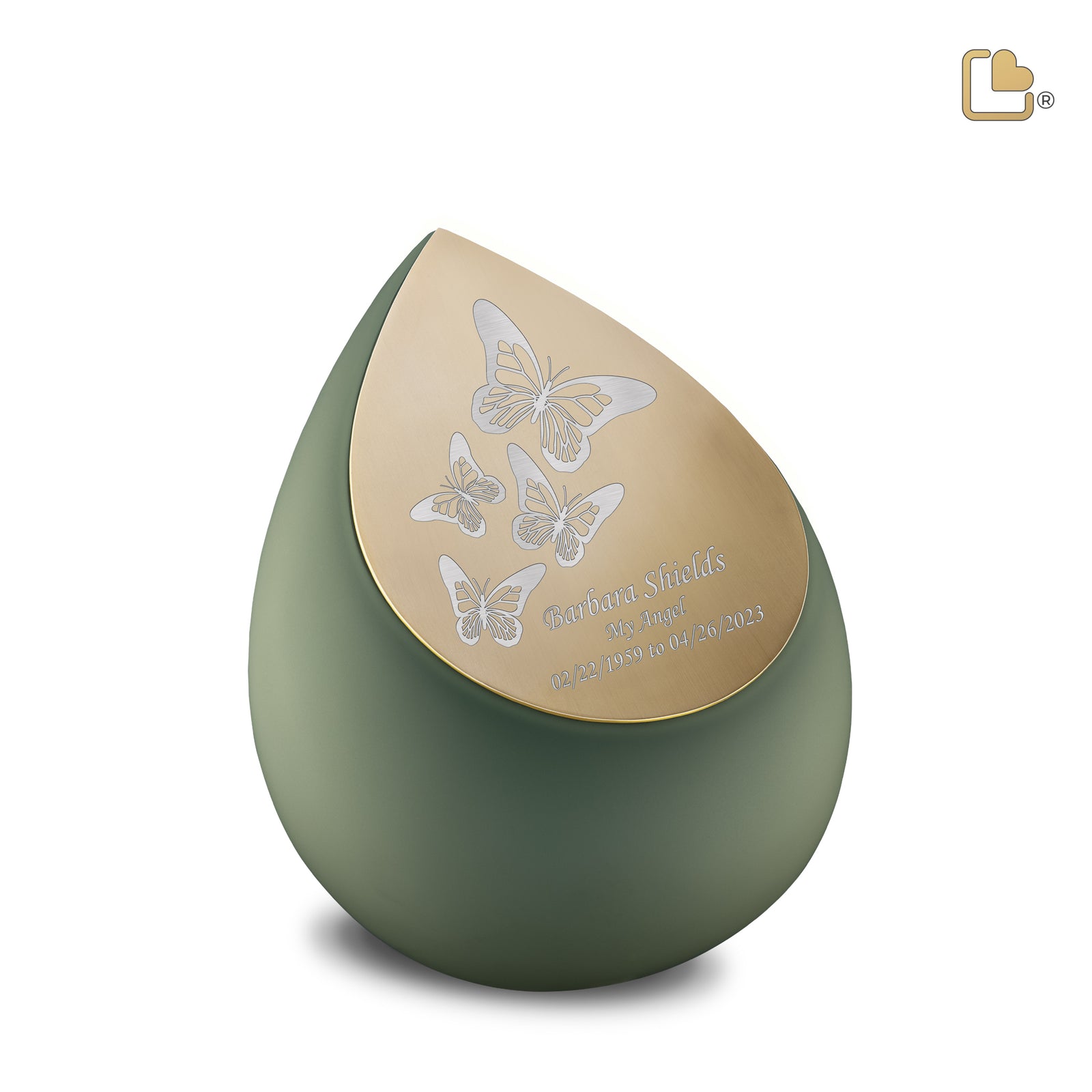 M585 Drop Medium Urn Sage Green & Bru Gold