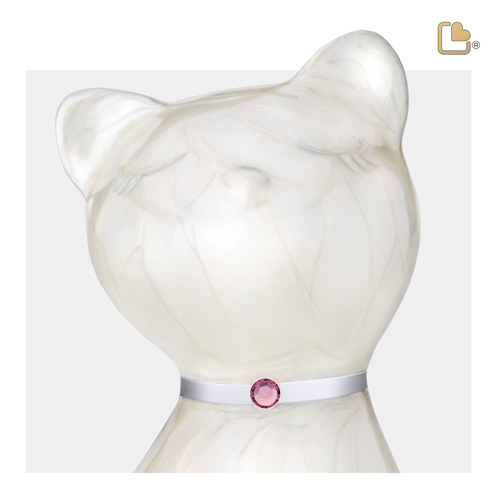 P263 PrincessCat Pet Urn Pearl White & Bru Pewter w/Crystal