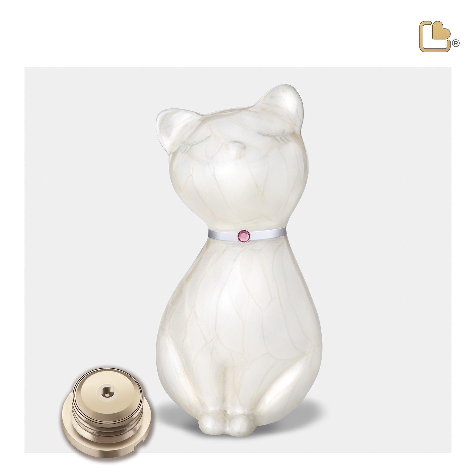 P263 PrincessCat Pet Urn Pearl White & Bru Pewter w/Crystal