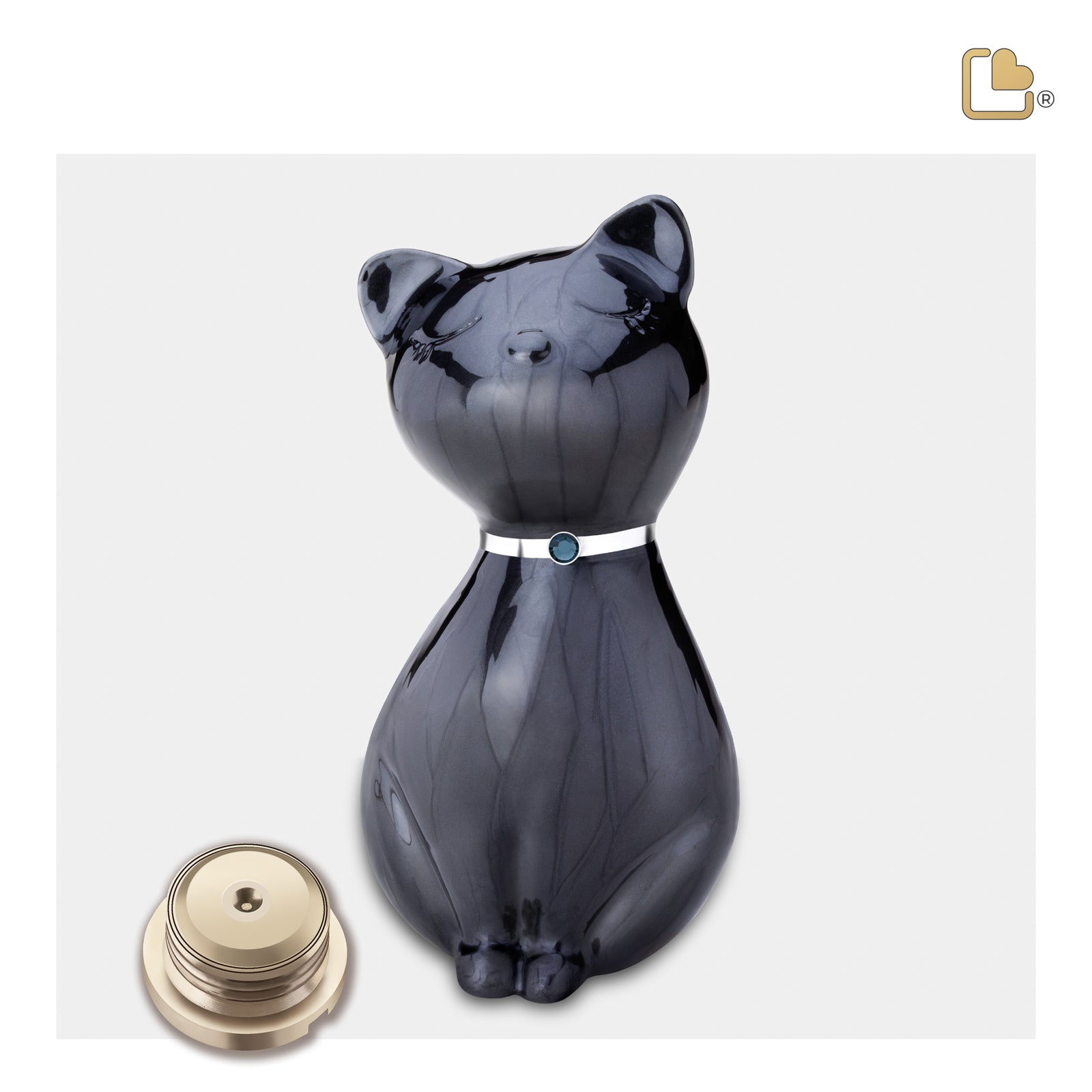 P264 PrincessCat Pet Urn Pearl Midnight & Bru Pewter w/Crystal
