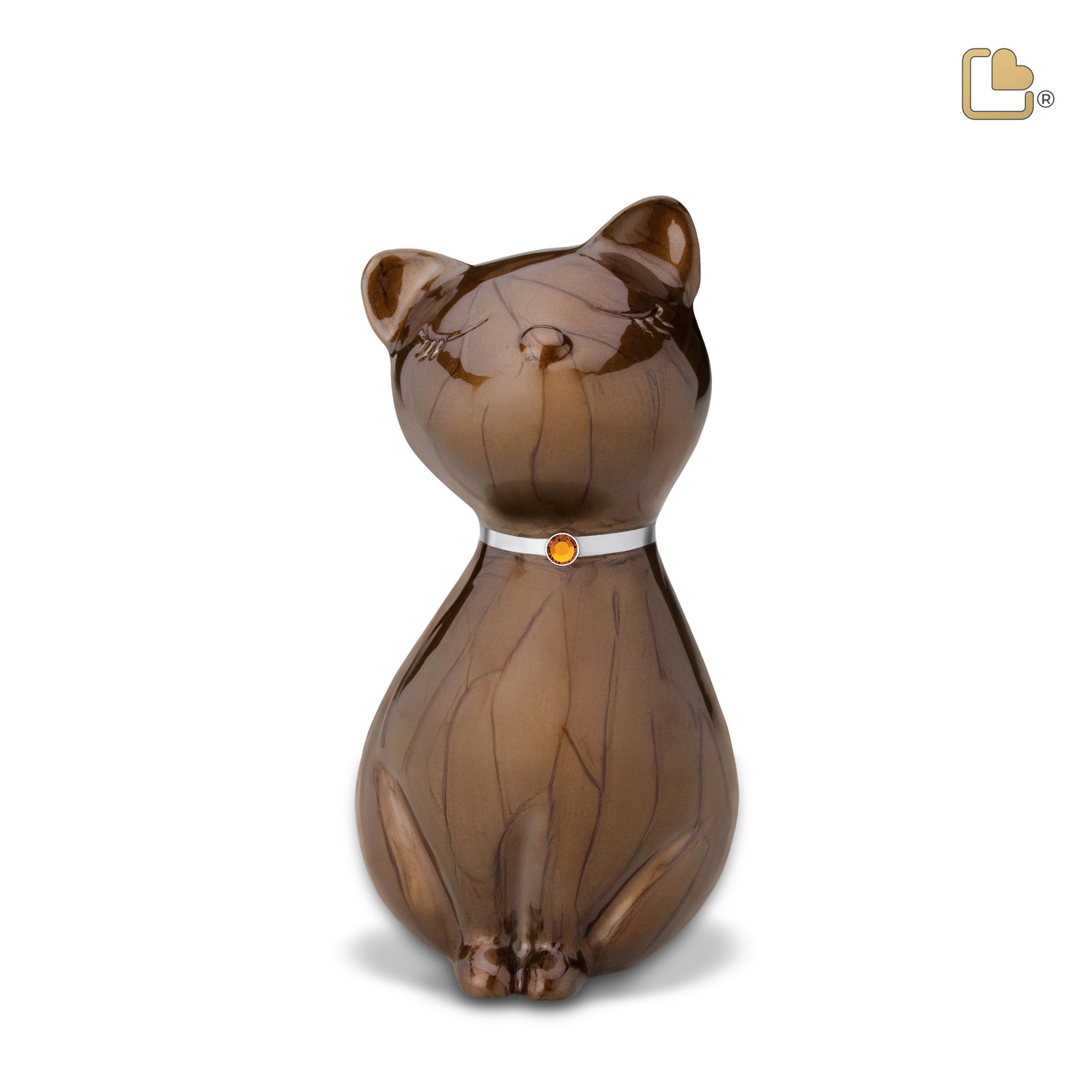 P265 PrincessCat Pet Urn Pearl Bronze & Bru Pewter w/Crystal