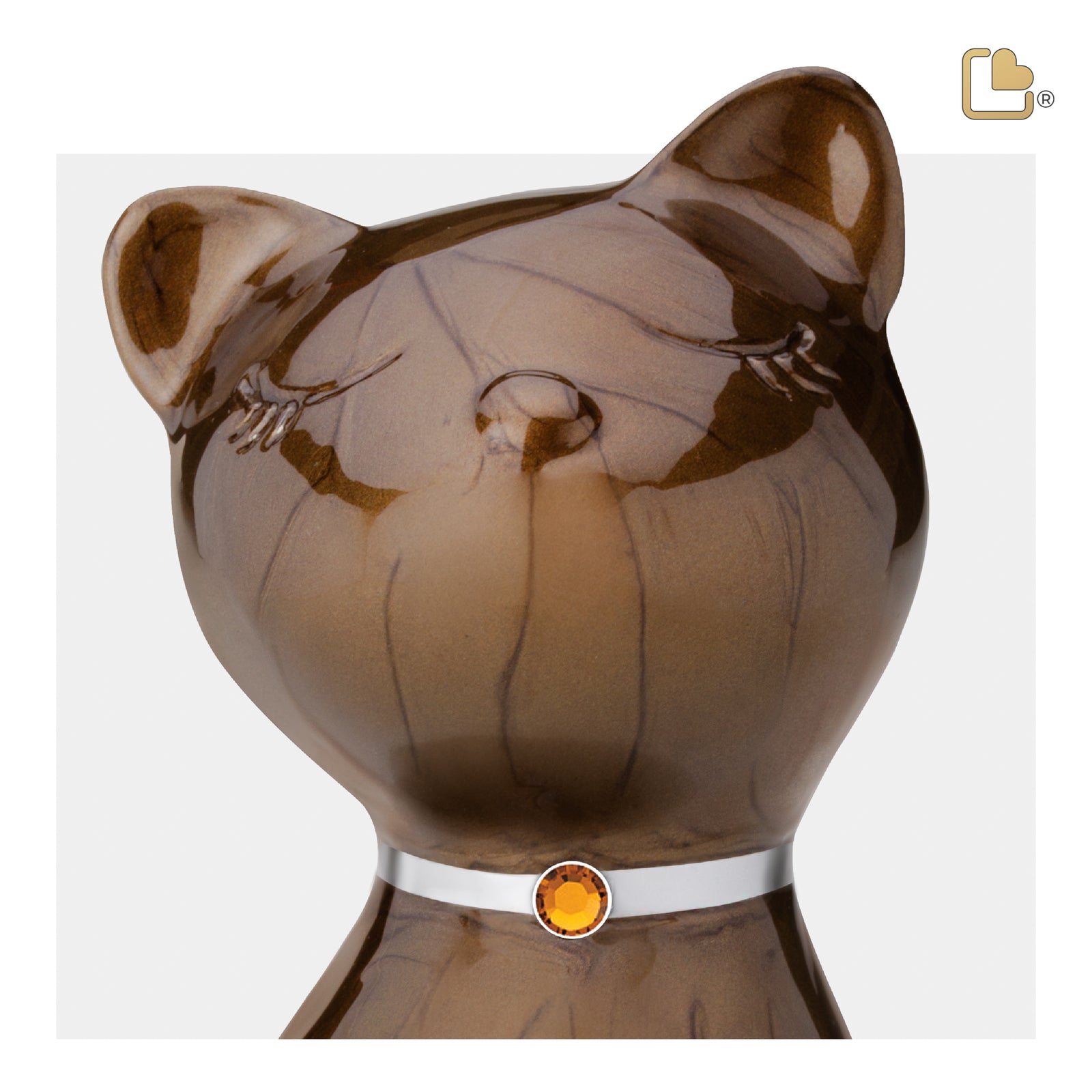 P265 PrincessCat Pet Urn Pearl Bronze & Bru Pewter w/Crystal