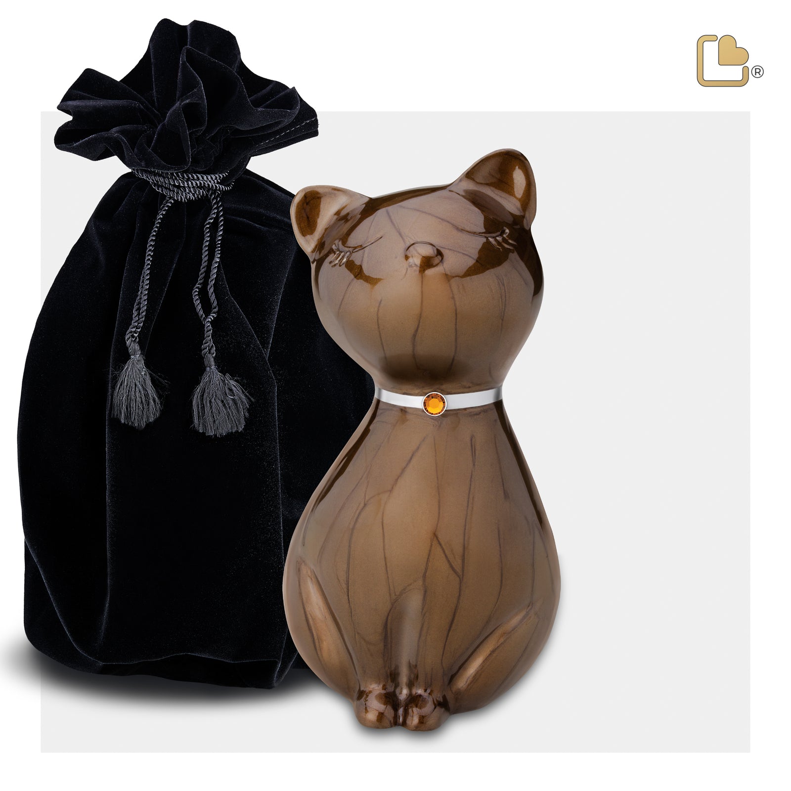 P265 PrincessCat Pet Urn Pearl Bronze & Bru Pewter w/Crystal