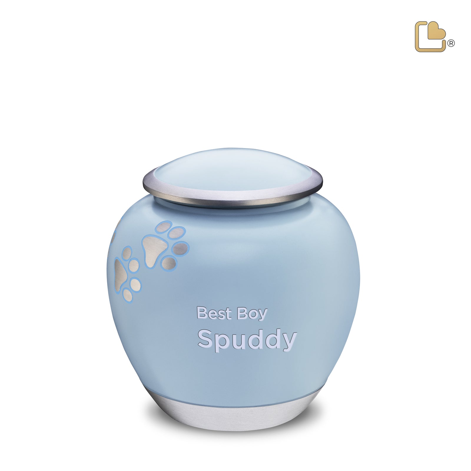 P553M Shadow Medium Pawprint Pet Urn Blue & Bru Pewter