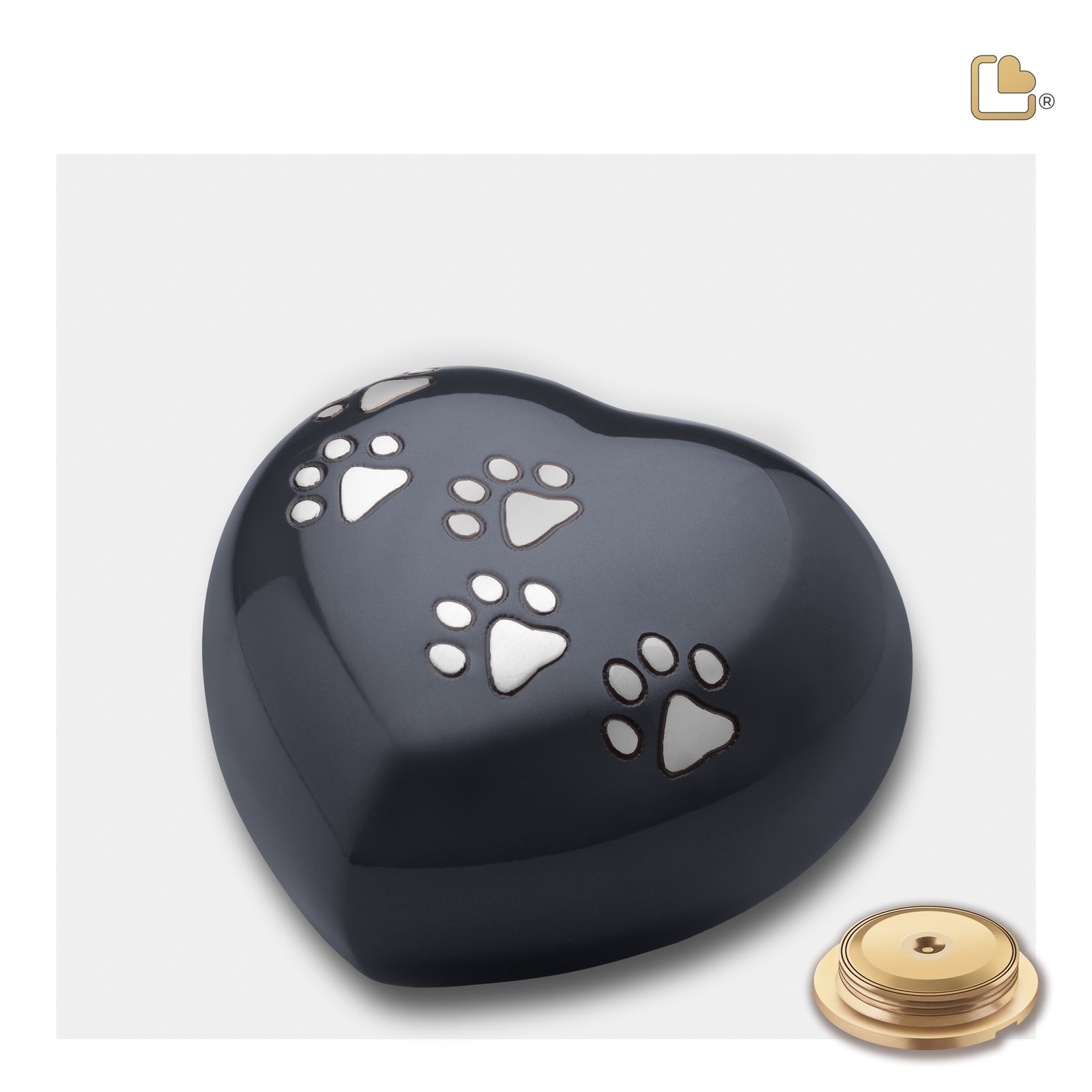 P631L Large Heart Pet Urn Midnight & Bru Pewter