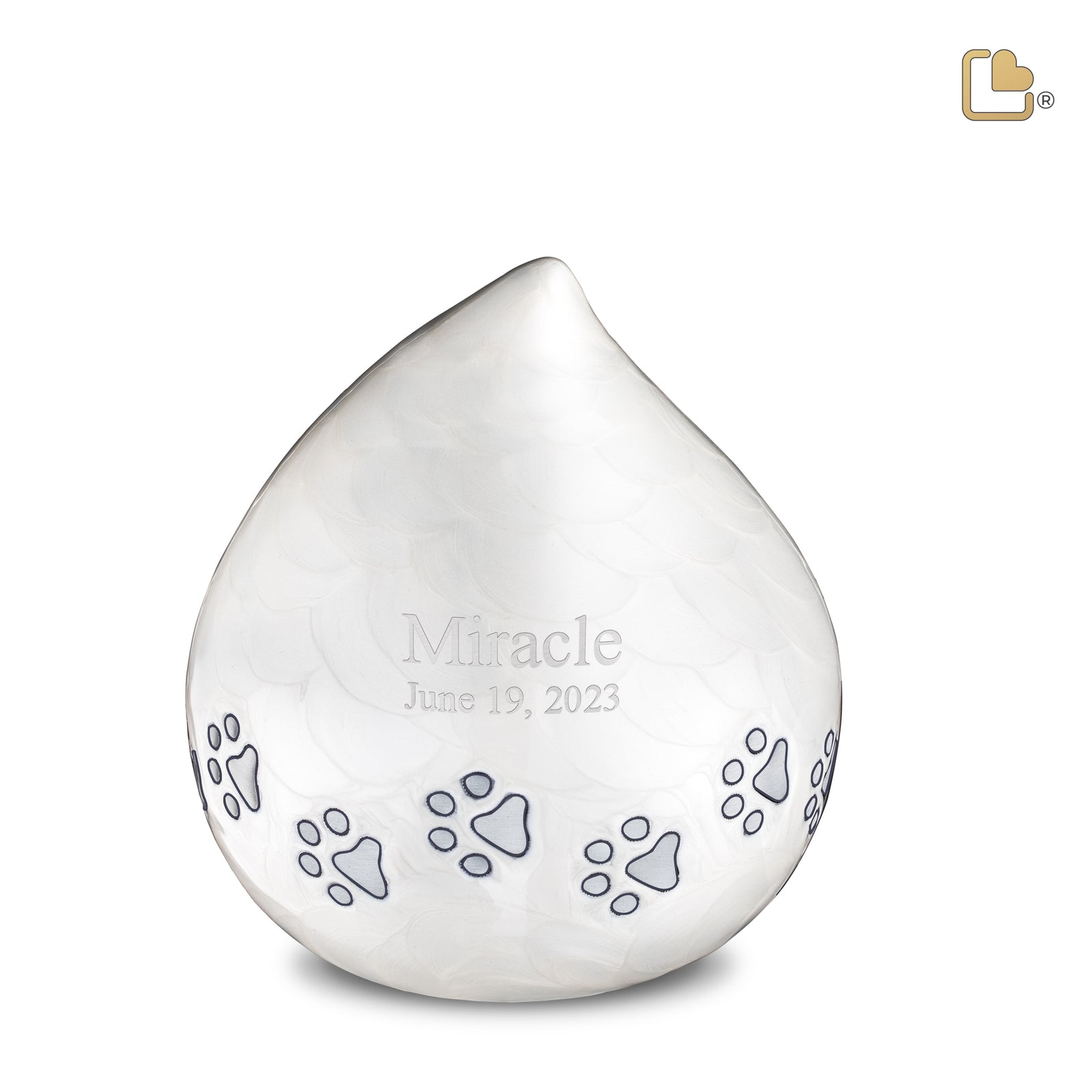 P635M LoveDrop Pet Urn Pearl White & Bru Pewter