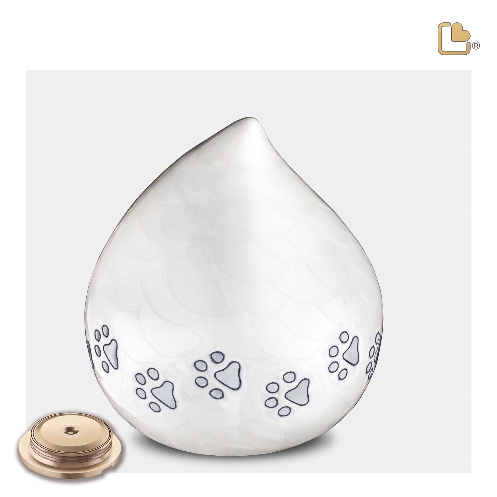 P635M LoveDrop Pet Urn Pearl White & Bru Pewter