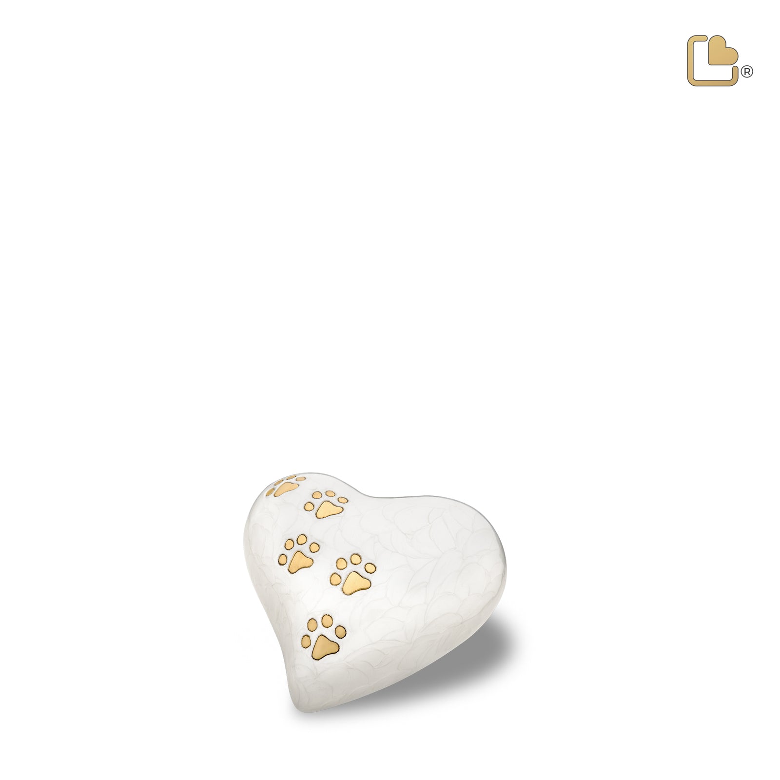 P638K Keepsake Heart Pet Urn Pearl White & Bru Gold