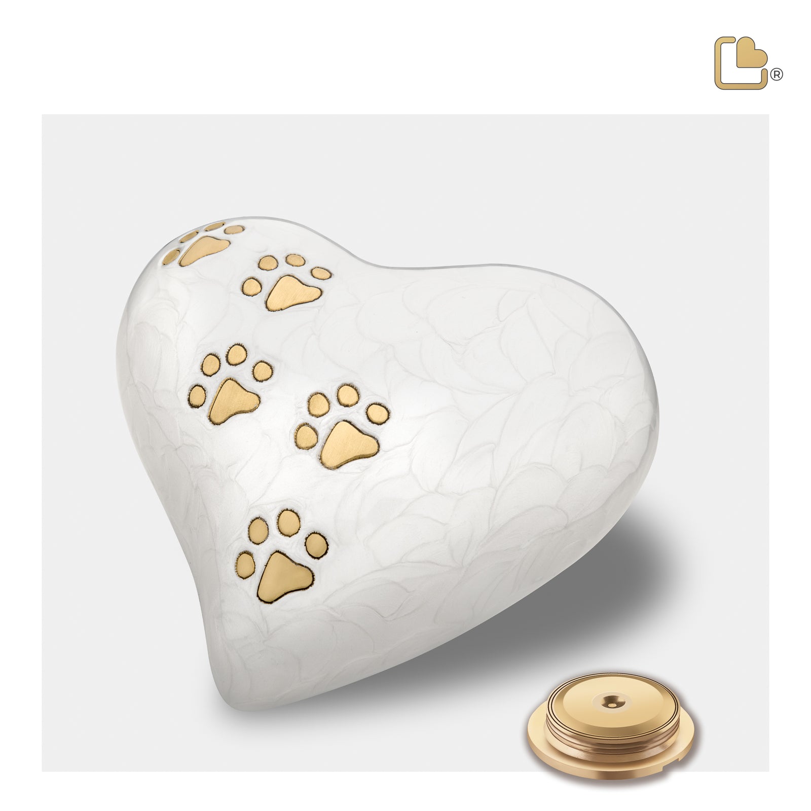 P638L Large Heart Pet Urn Pearl White & Bru Gold