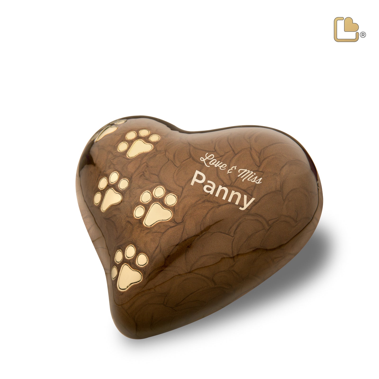 P639L Large Heart Pet Urn Pearl Bronze & Bru Gold