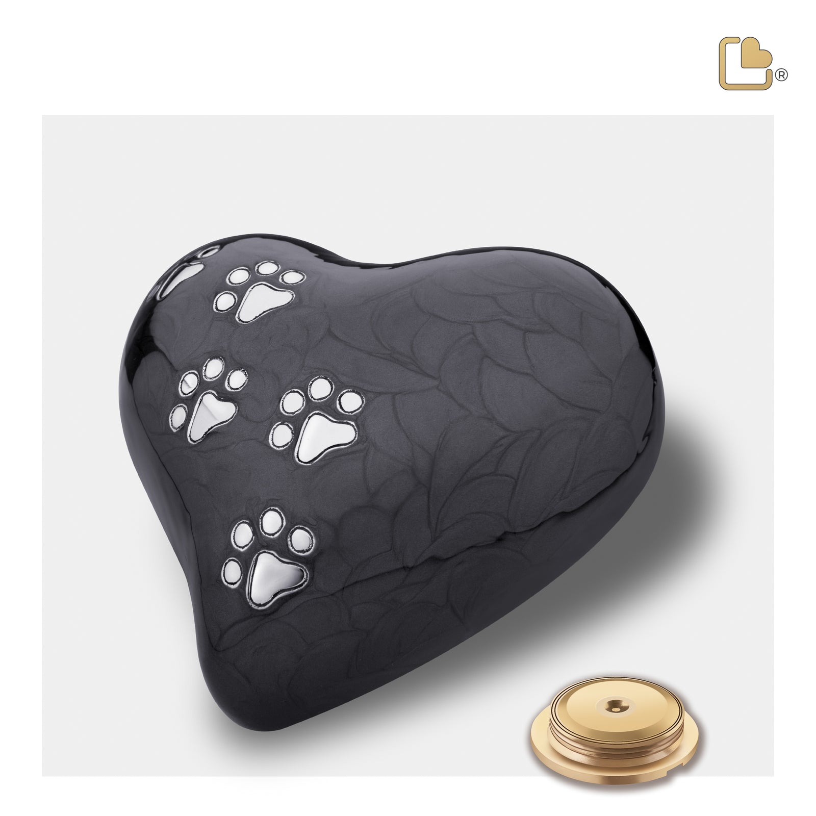 P640L Large Heart Pet Urn Pearl Midnight & Bru Pewter
