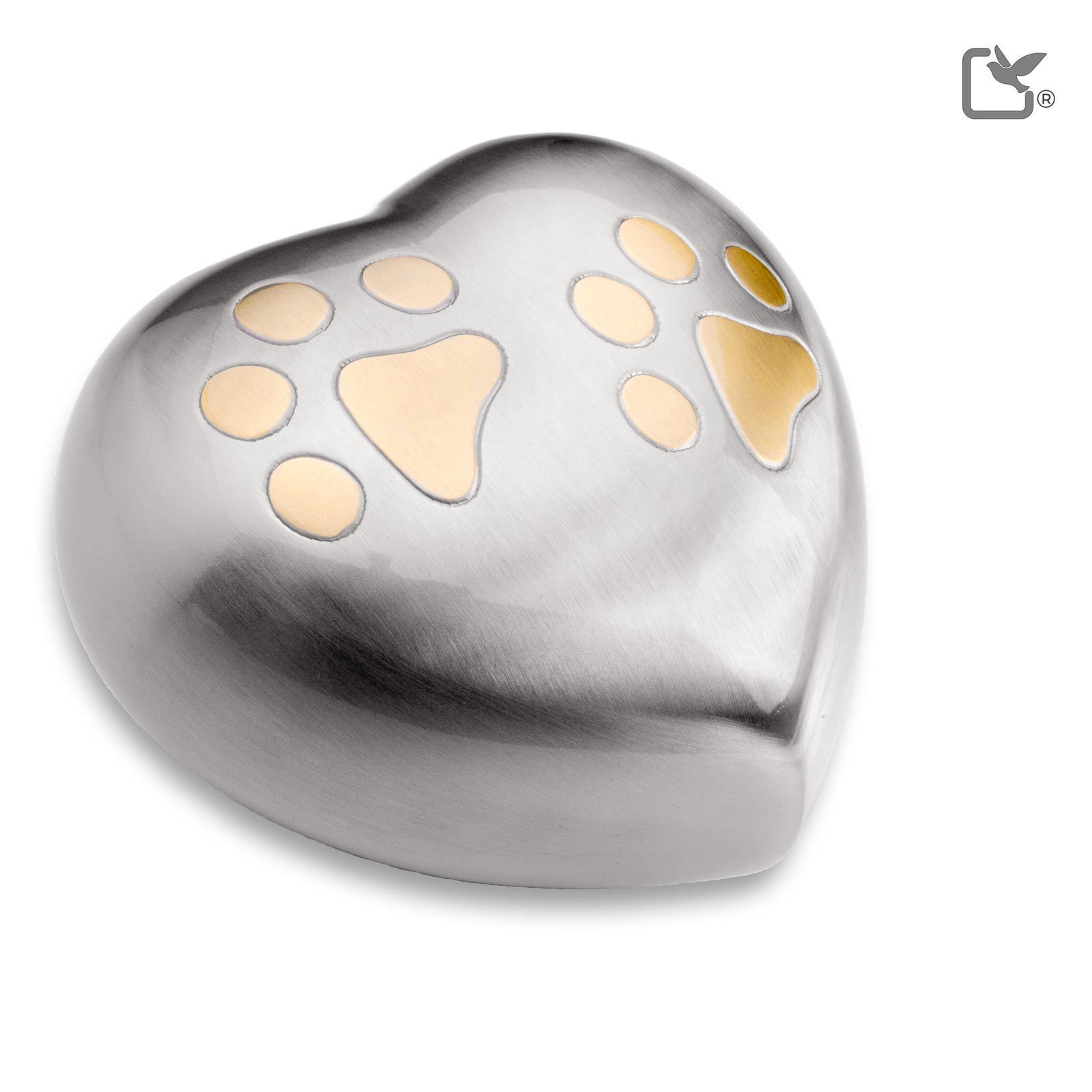 P642L Double Paw Large Heart Pet Urn Bru Pewter