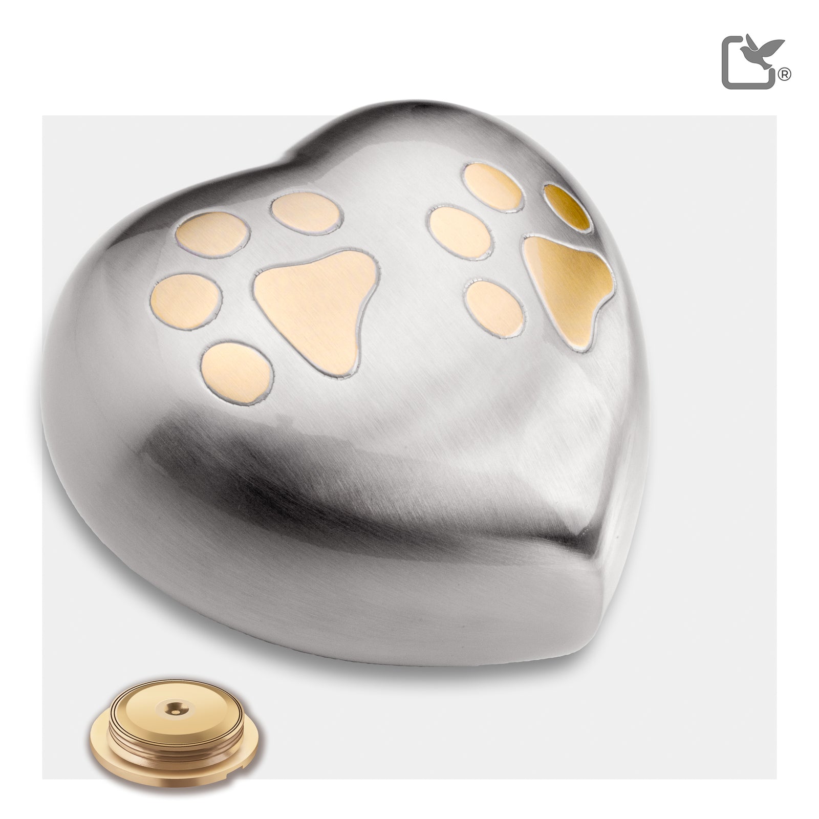 P642L Double Paw Large Heart Pet Urn Bru Pewter