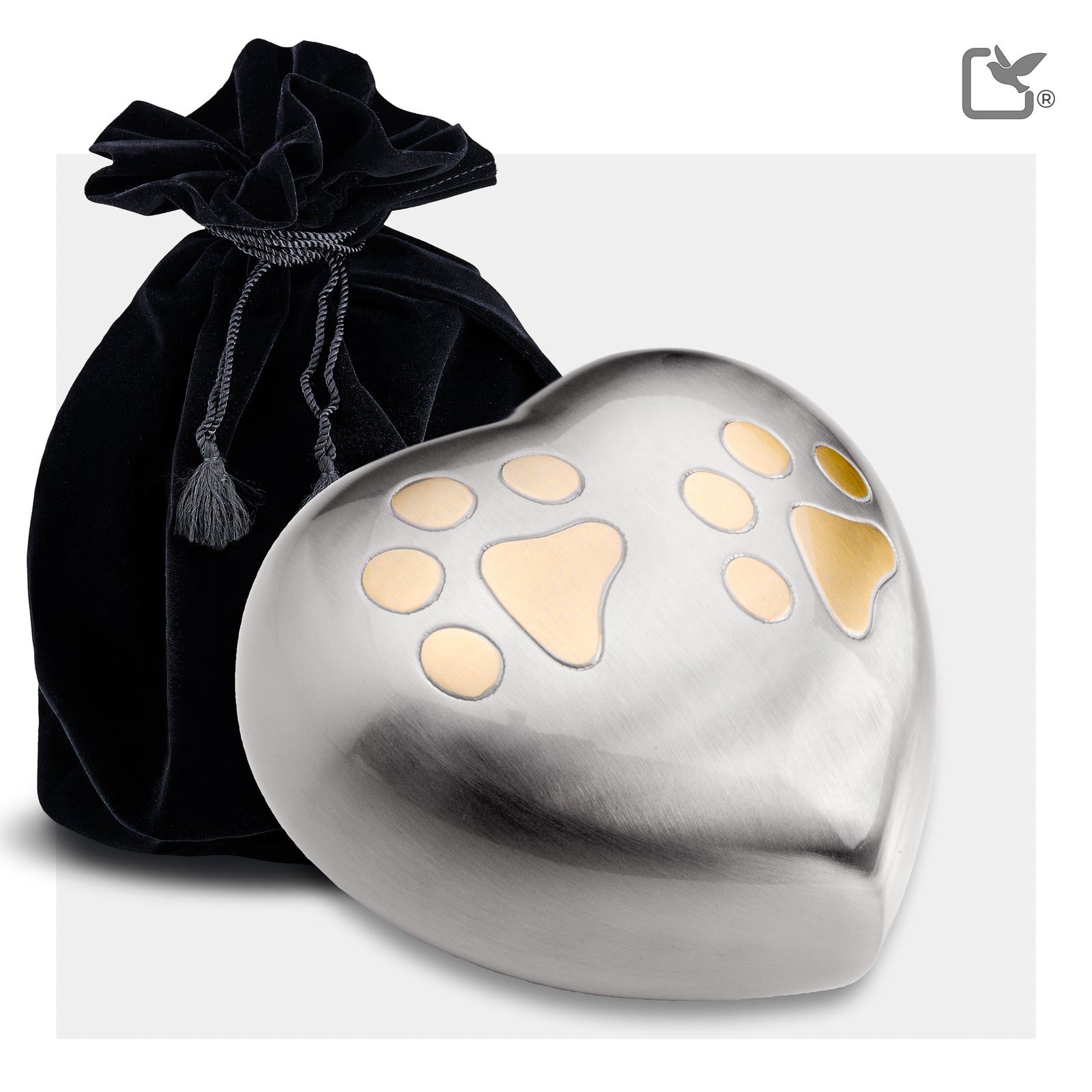 P642L Double Paw Large Heart Pet Urn Bru Pewter