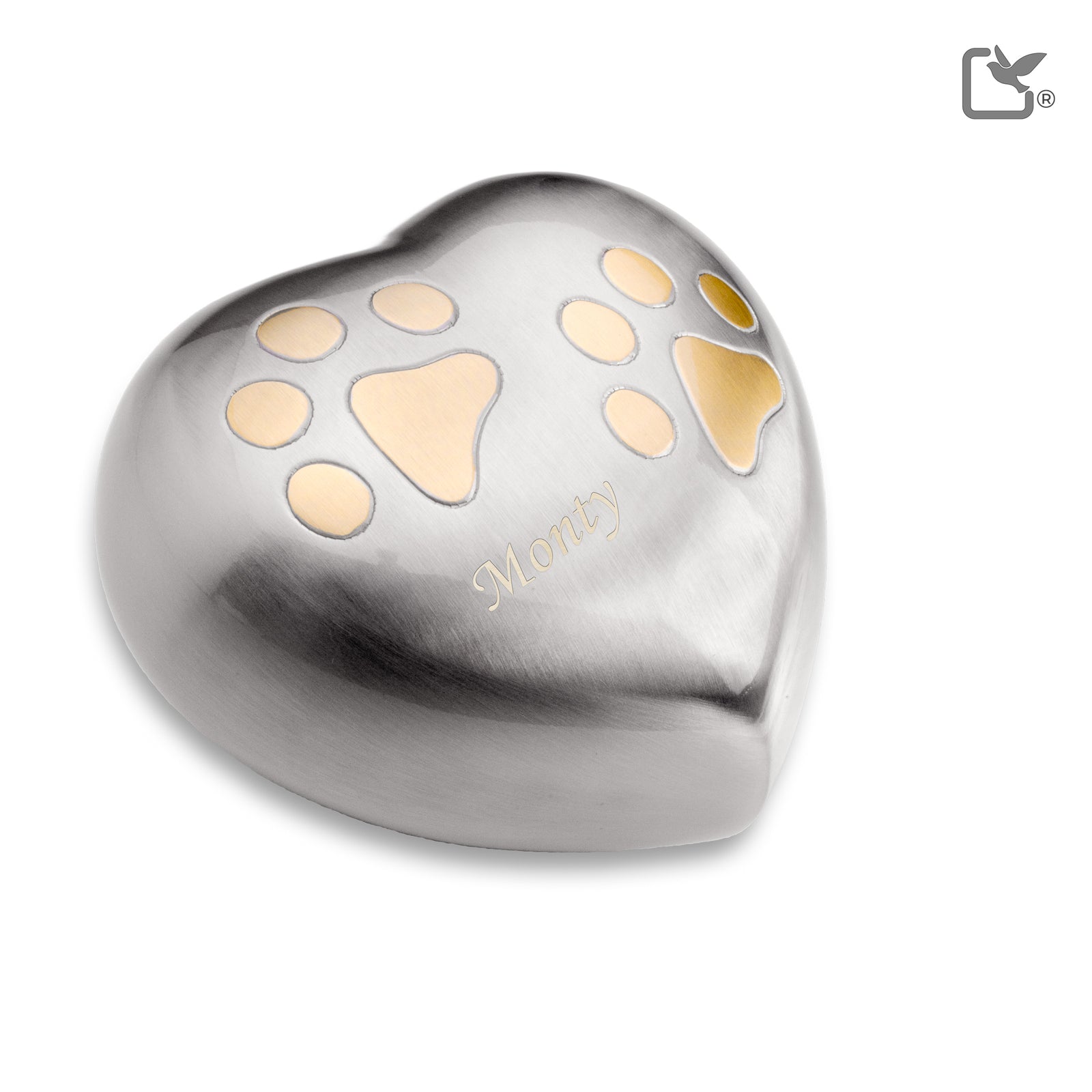 P642M Double Paw Medium Heart Pet Urn Bru Pewter