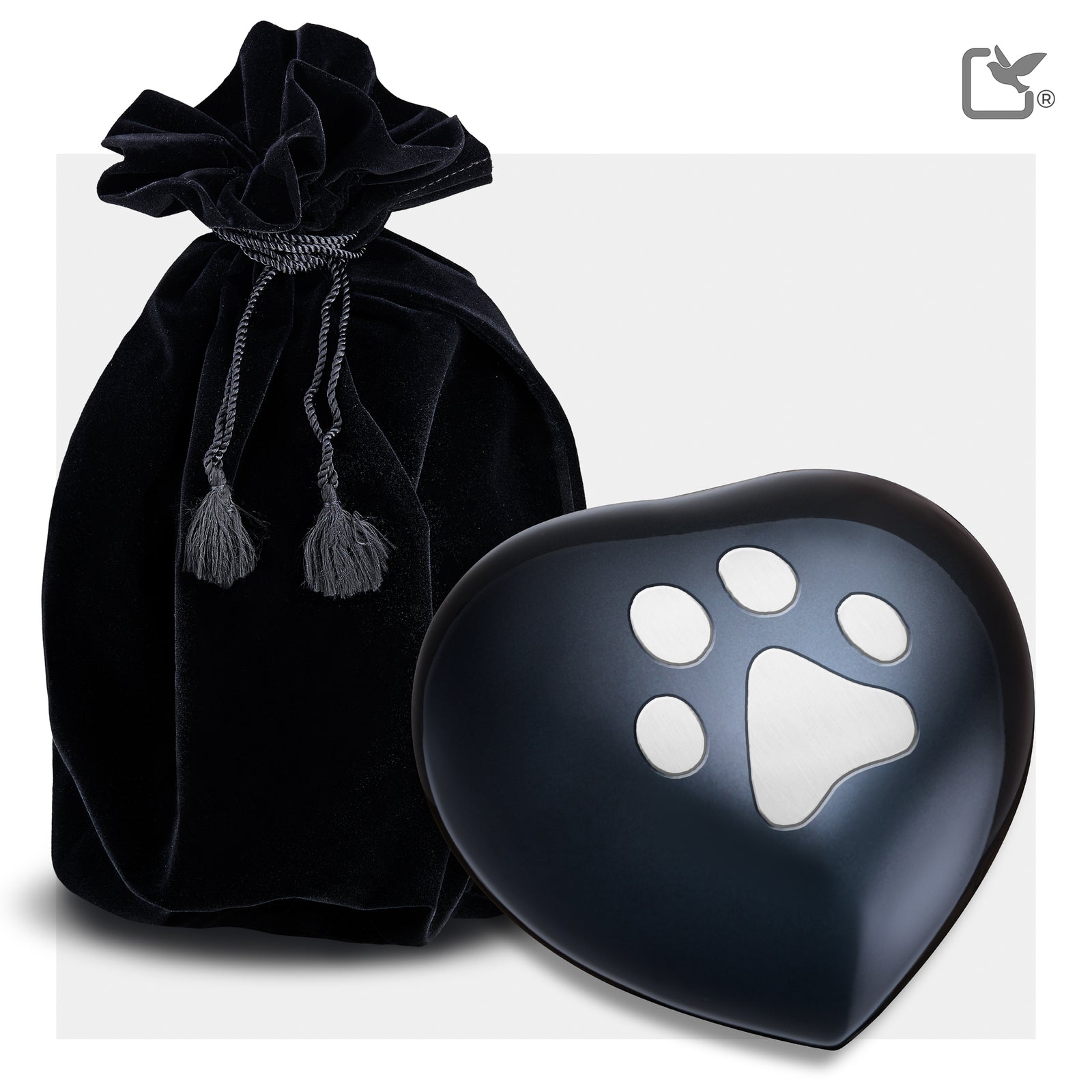 P679L Large Single Paw Heart Pet Urn Midnight & Bru Pewter