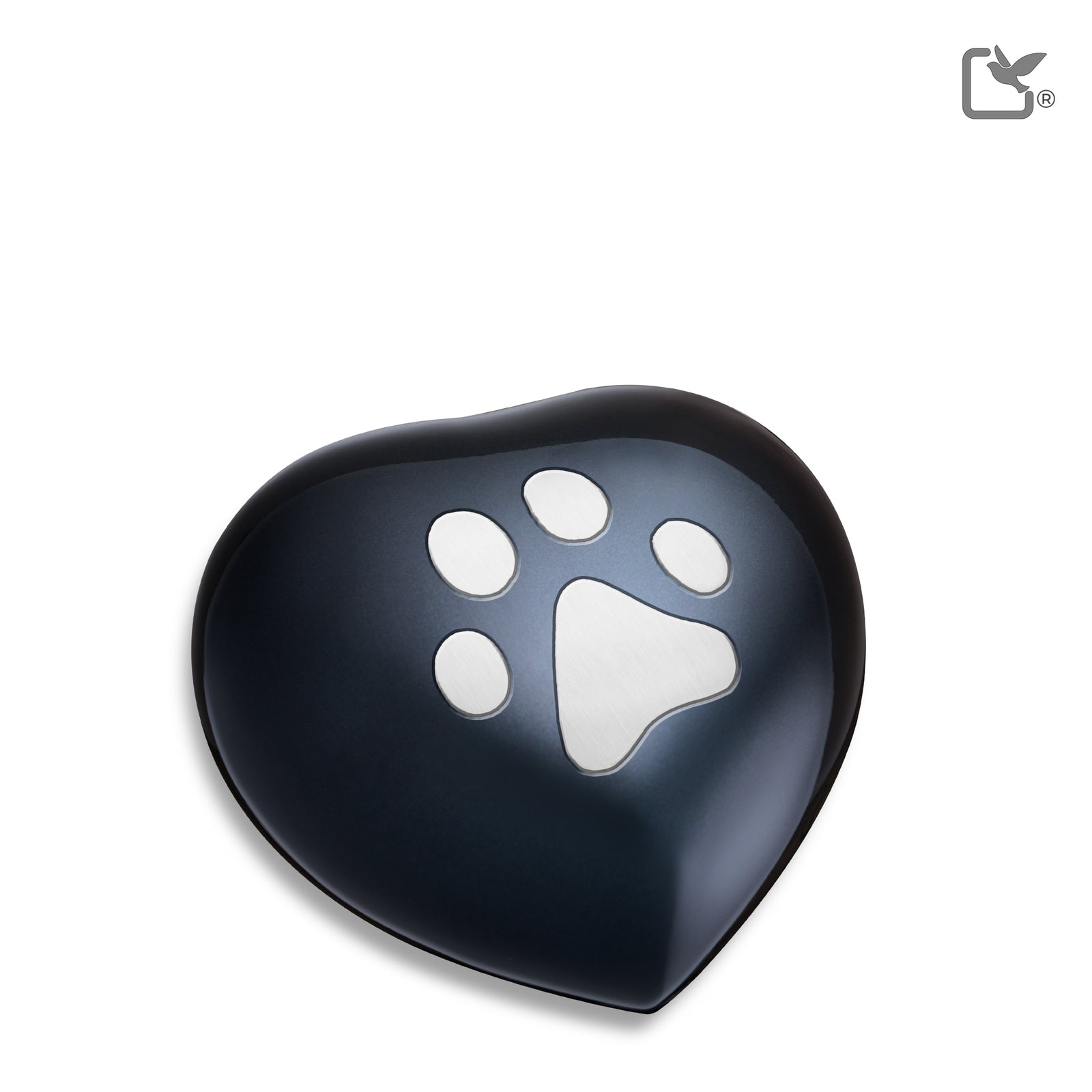 P679M Medium Single Paw Heart Pet Urn Midnight & Bru Pewter