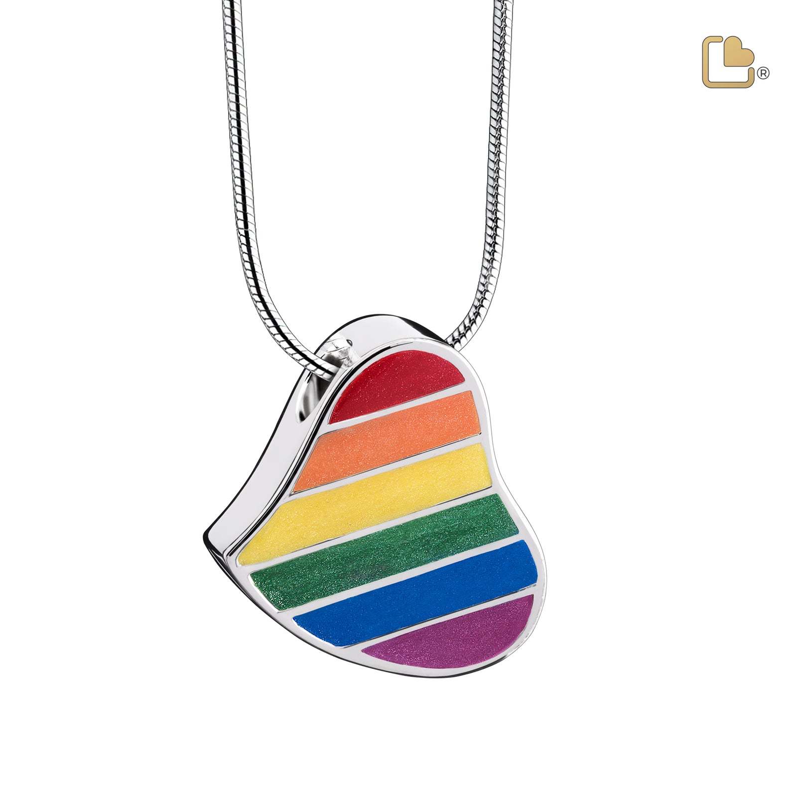 PD1003 Leaning Heart Pride Rainbow Ashes Pendant Pol Silver