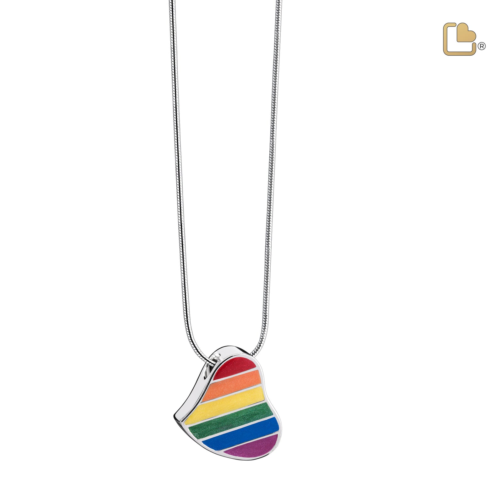 PD1003 Leaning Heart Pride Rainbow Ashes Pendant Pol Silver