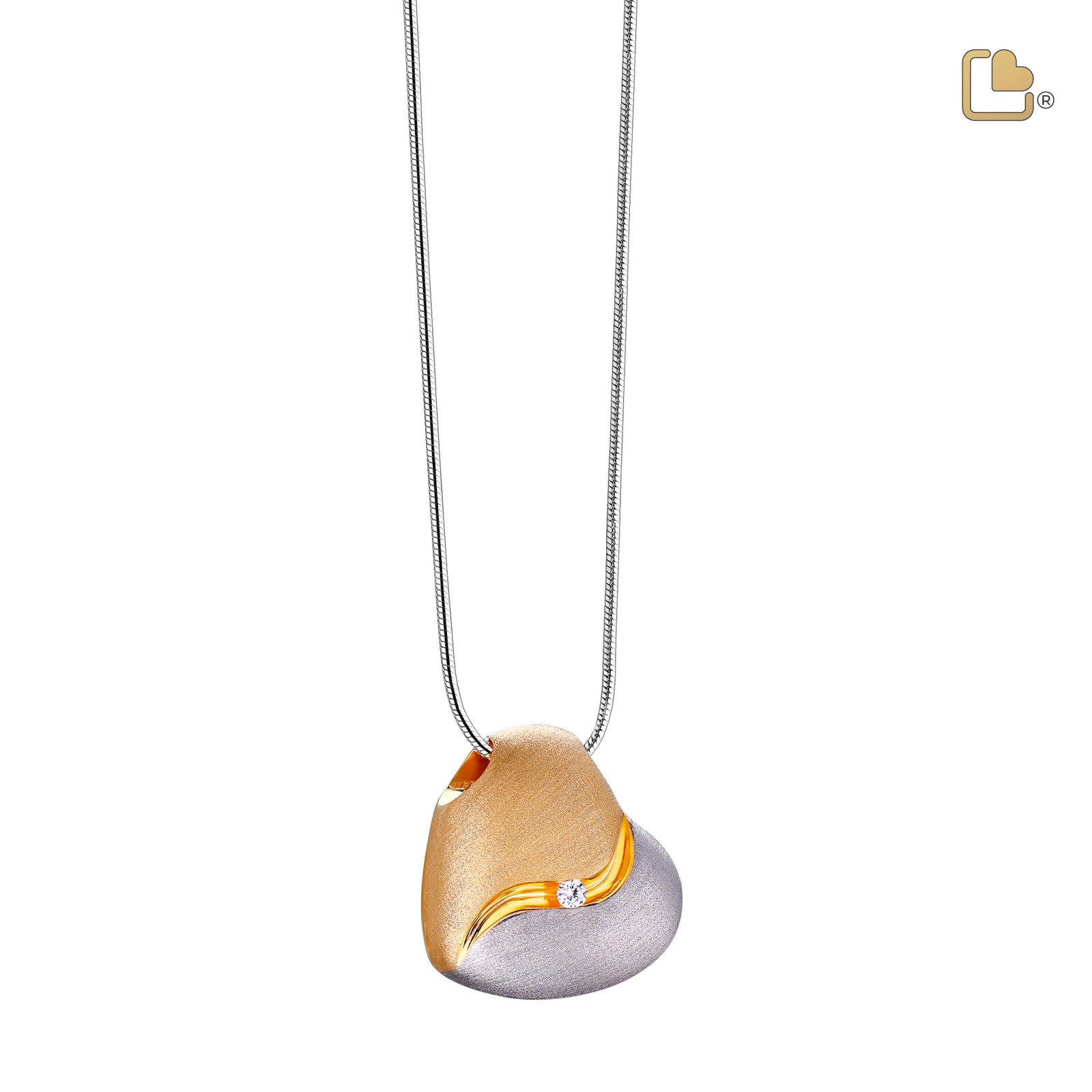 PD1050 HeartFelt Ashes Pendant Bru Silver & Gold Vermeil w/Zirconia