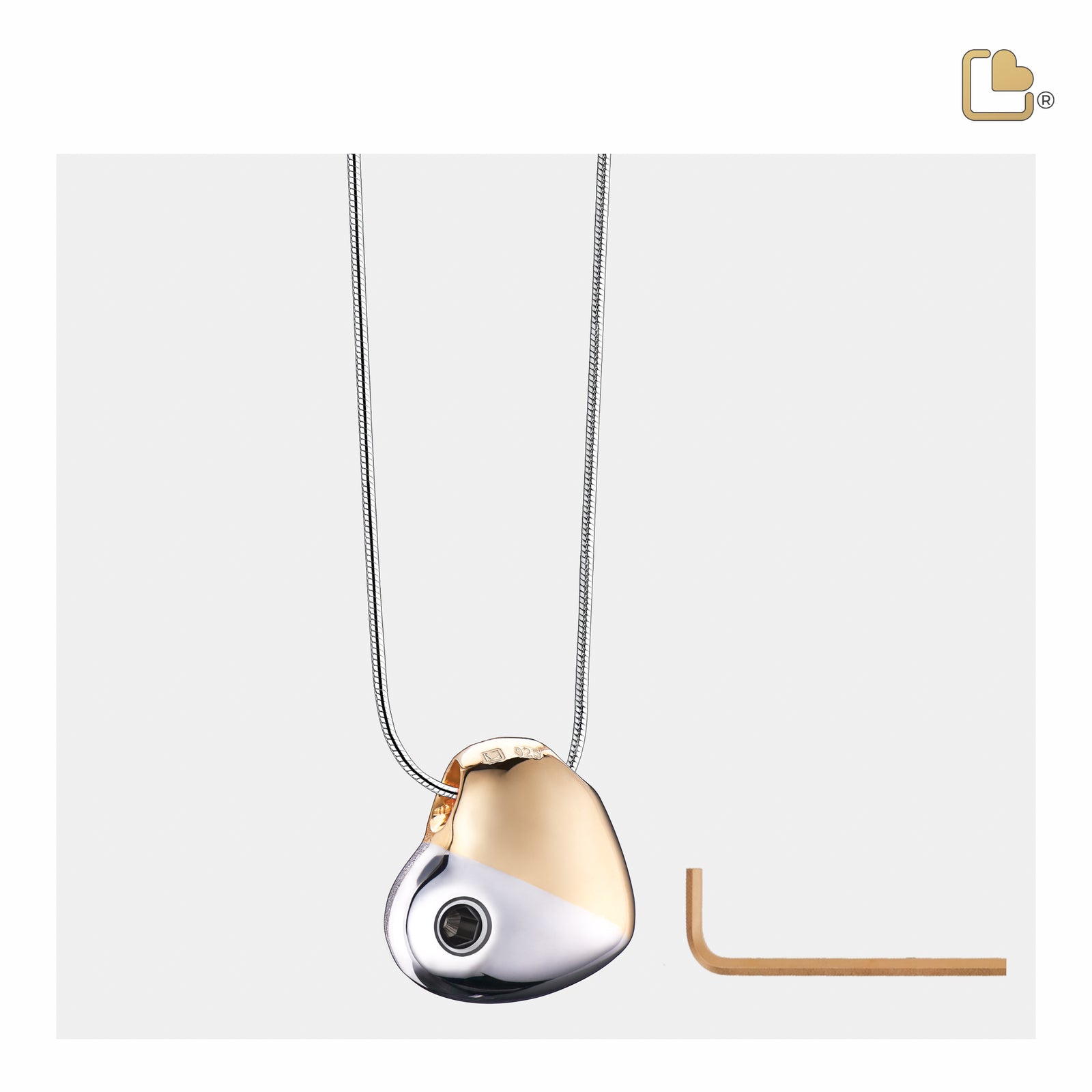 PD1050 HeartFelt Ashes Pendant Bru Silver & Gold Vermeil w/Zirconia