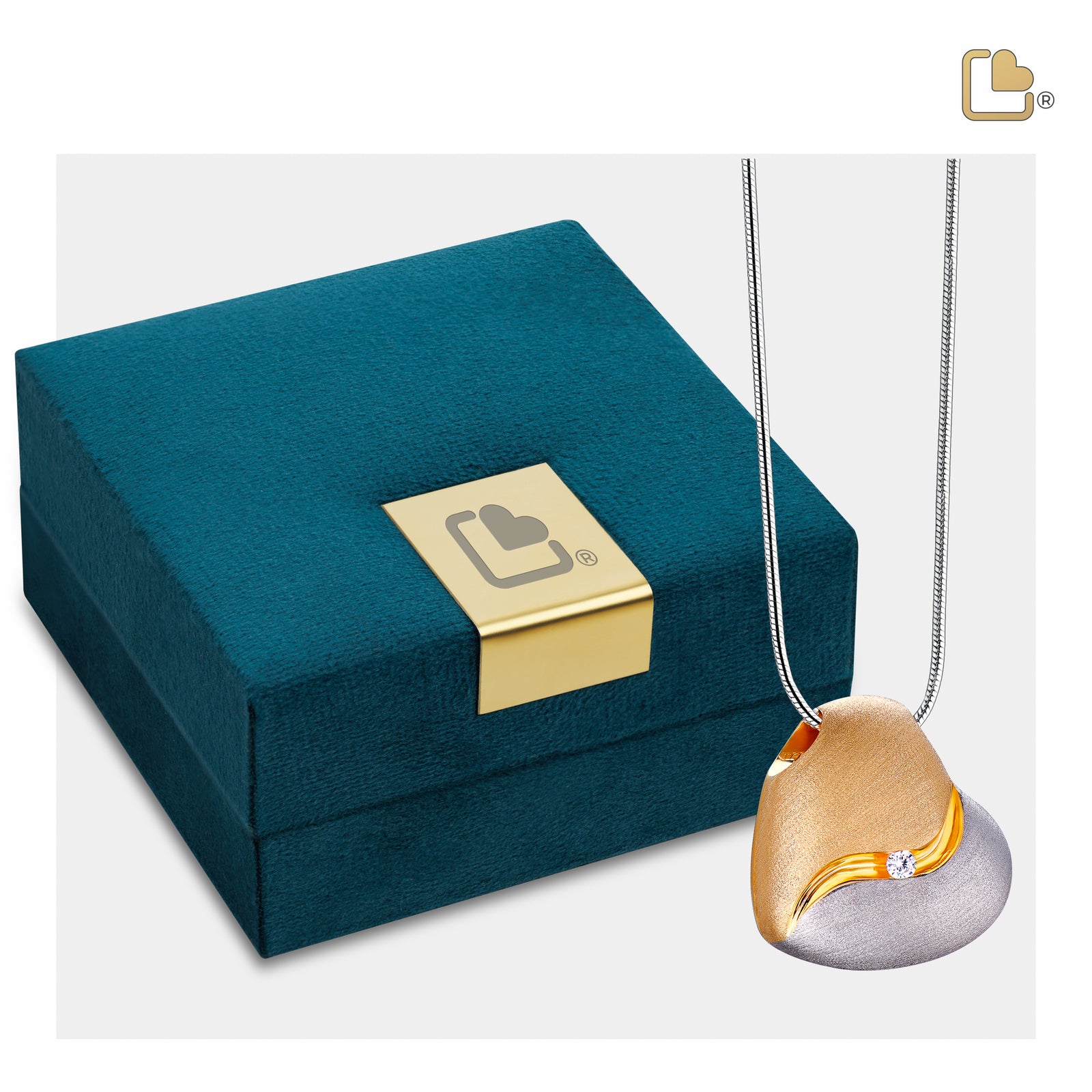 PD1050 HeartFelt Ashes Pendant Bru Silver & Gold Vermeil w/Zirconia