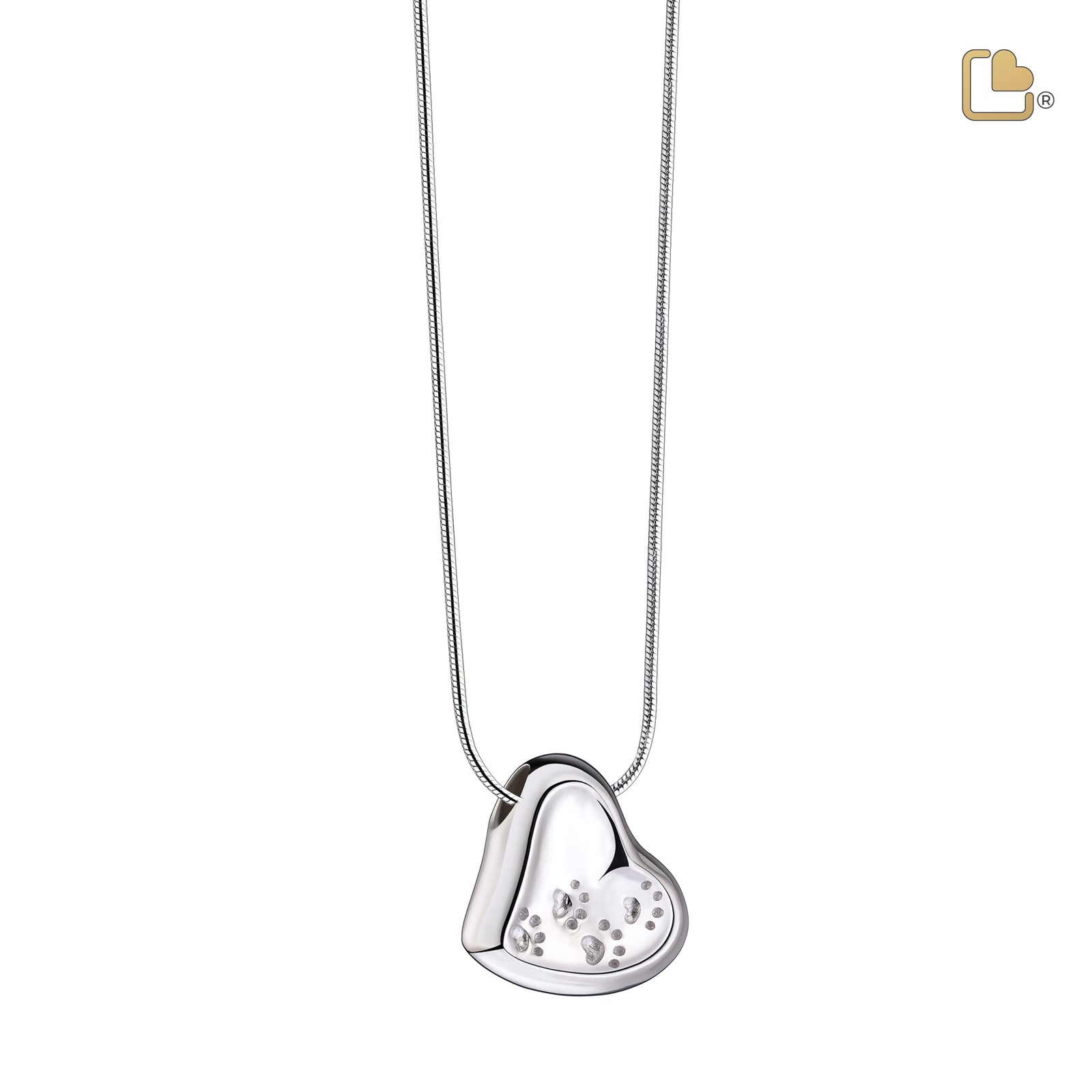 PD1170 Leaning Heart with Paws Ashes Pendant Pol Silver