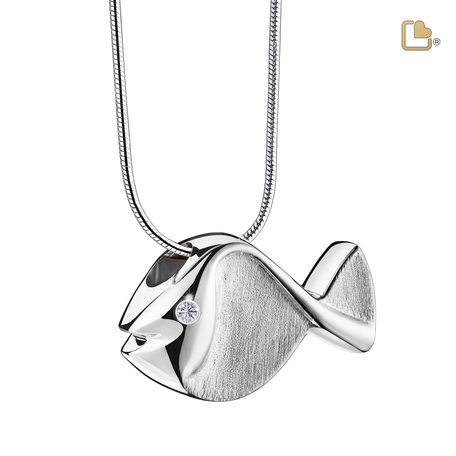 PD1330 Fish Ashes Pendant Pol & Bru Silver w/Zirconia