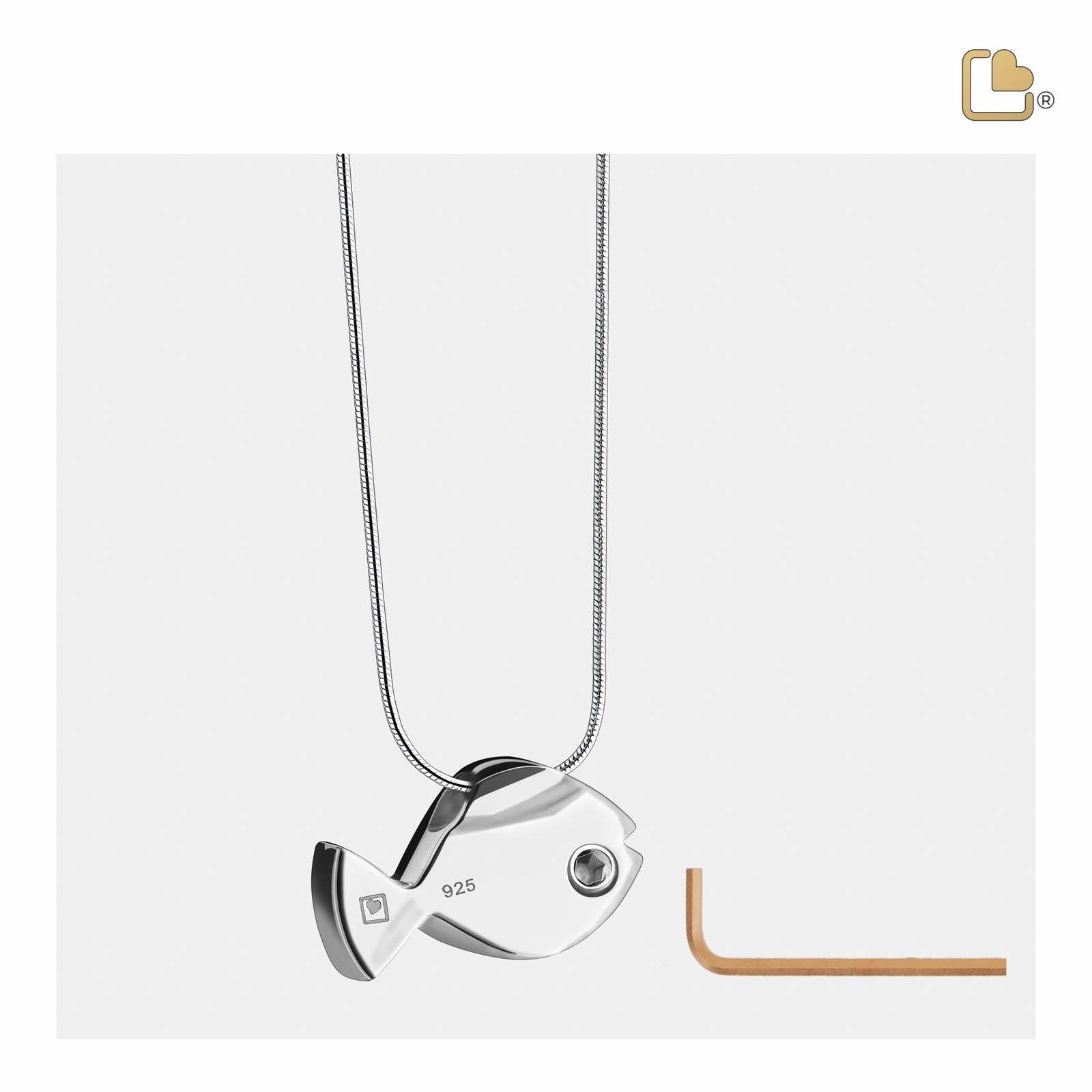 PD1330 Fish Ashes Pendant Pol & Bru Silver w/Zirconia