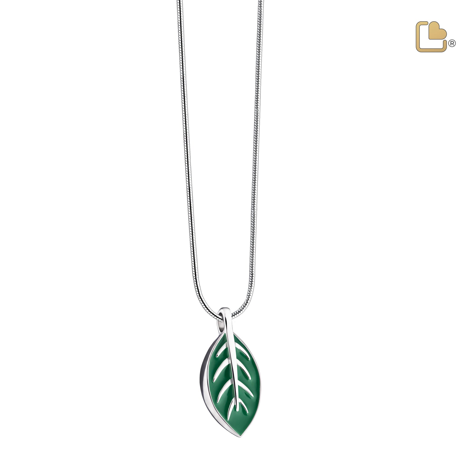 PD1560 Elegant Leaf Ashes Pendant Pearl Green & Pol Silver
