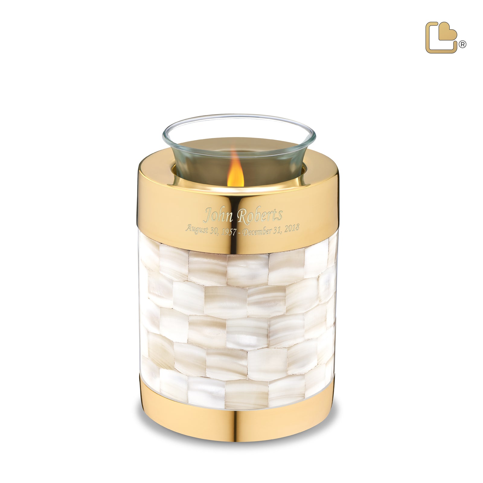 T230 Mother of Pearl Tealight Urn Pol Gold
