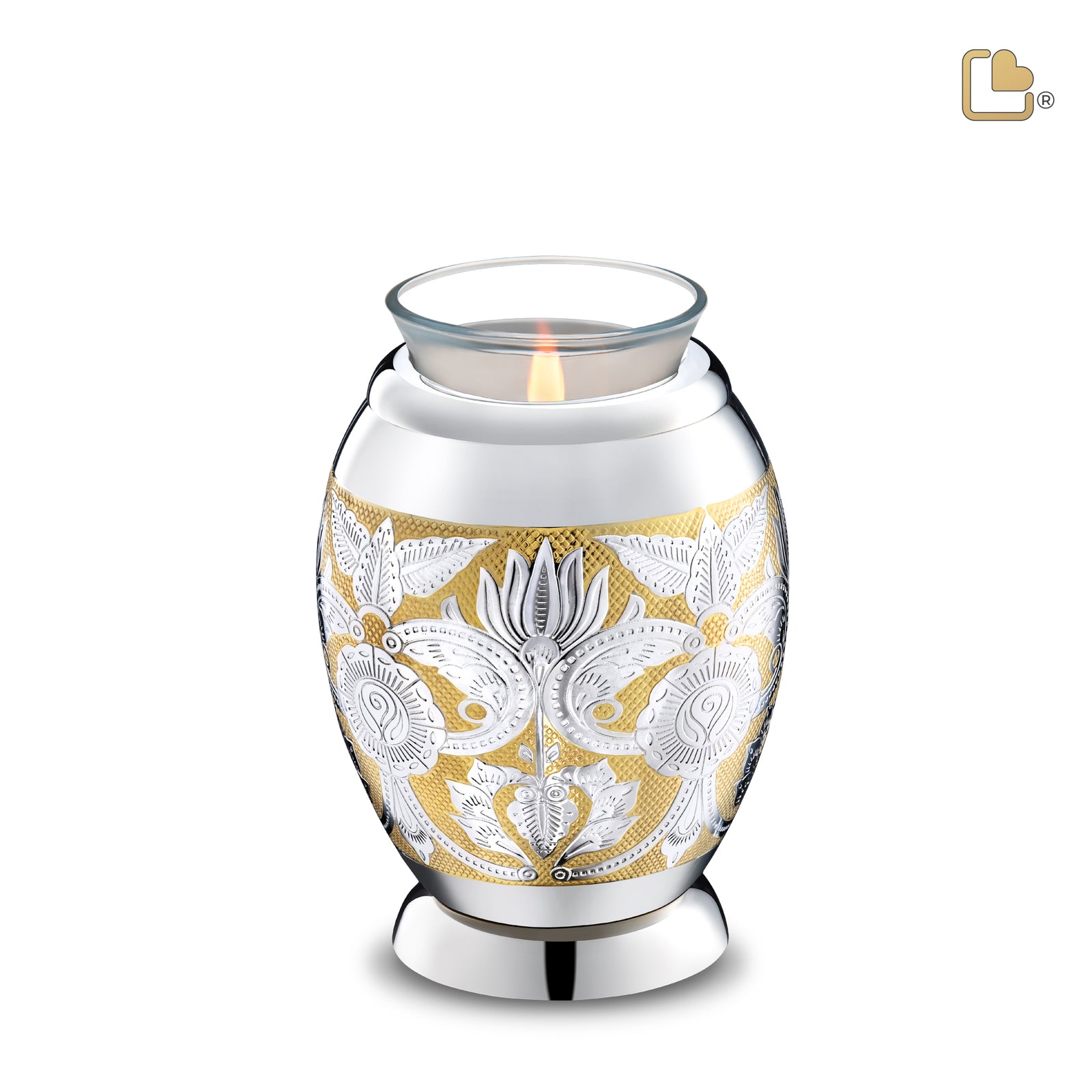 T250 Elegant Floral Tealight Urn Pol Silver