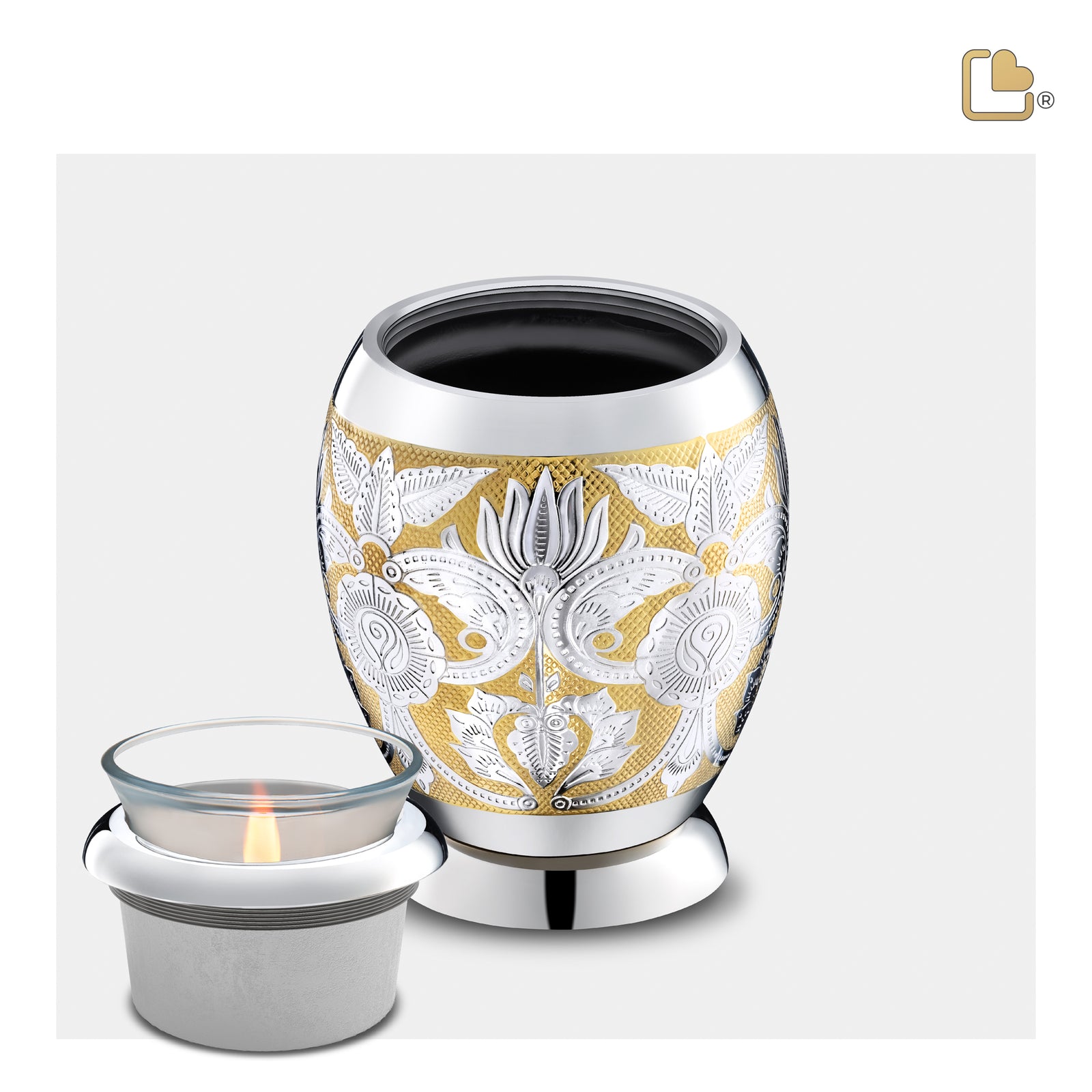 T250 Elegant Floral Tealight Urn Pol Silver