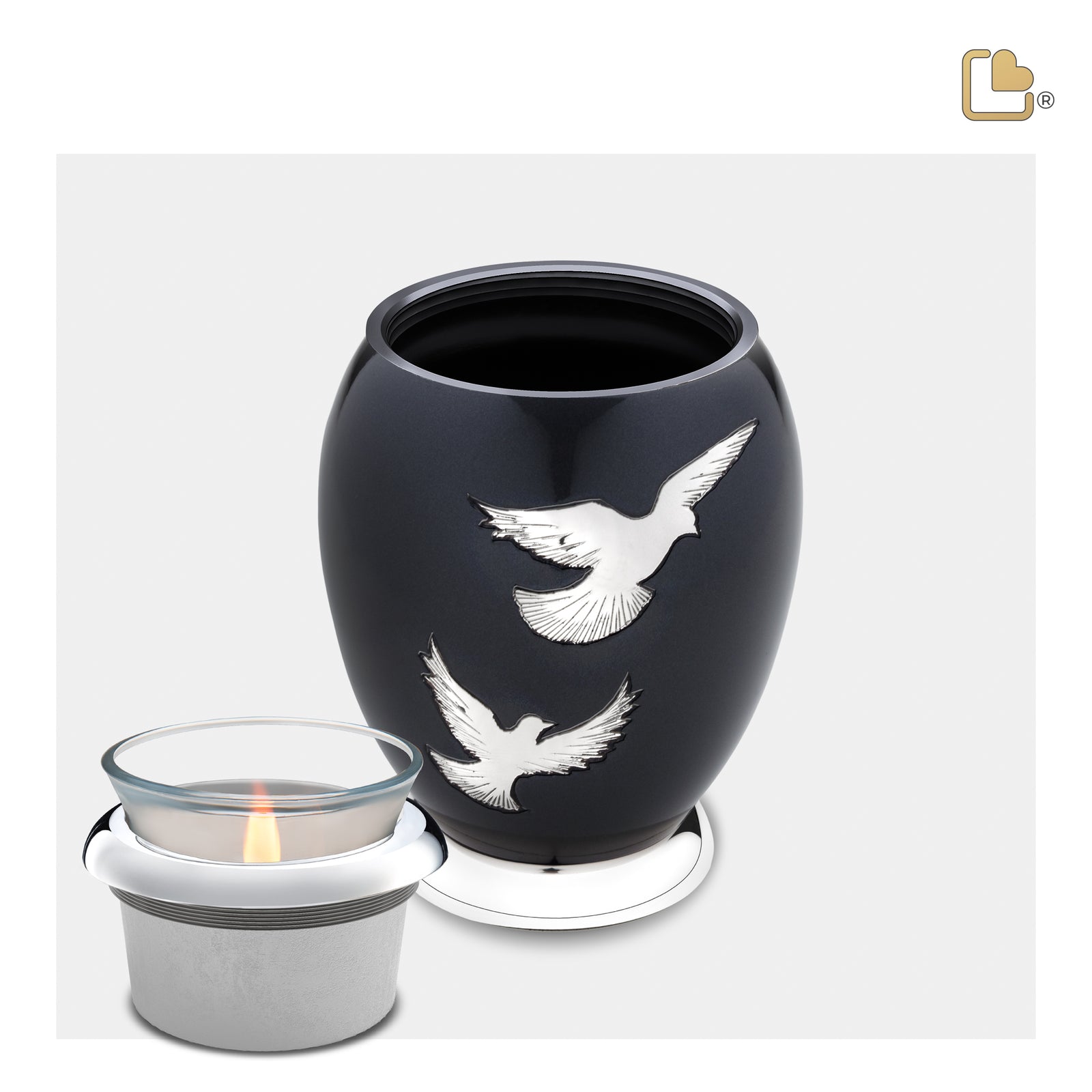 T270 Nirvana Adieu Tealight Urn Midnight & Pol Silver