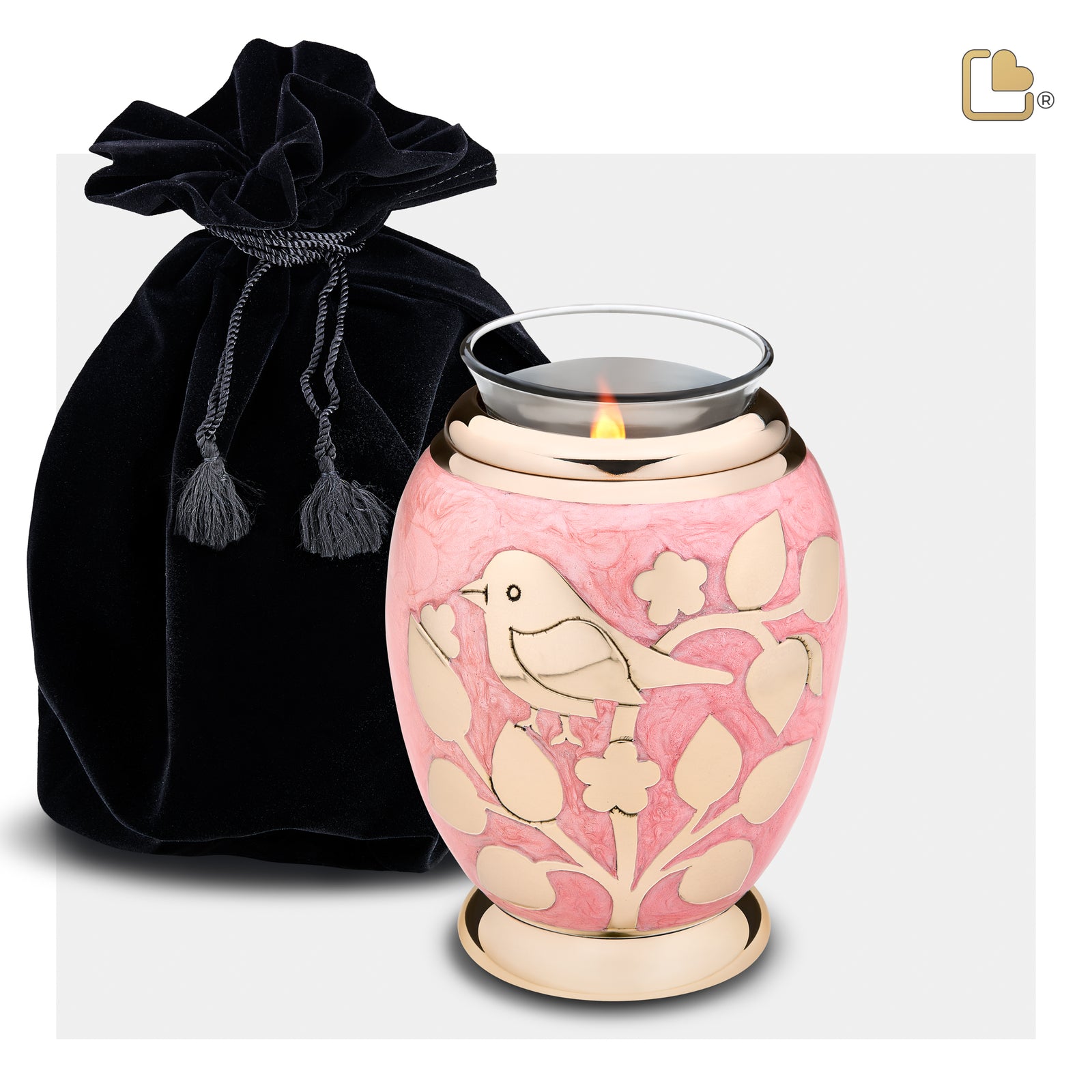 T281 BlessingBirds Tealight Urn Pearl Pink & Pol Gold
