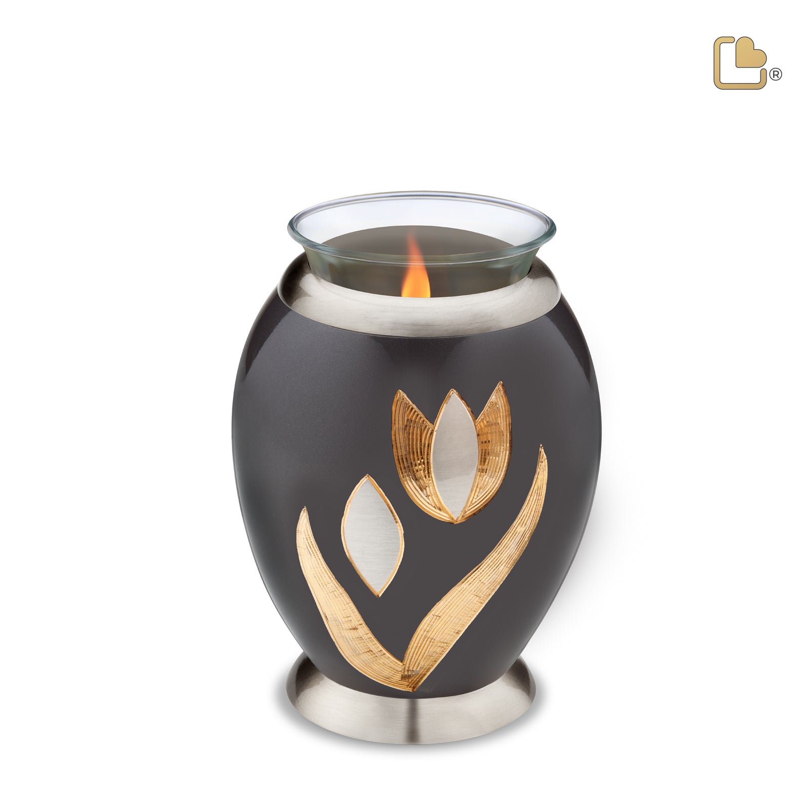 T502 Majestic Tulip Tealight Urn Midnight & Bru Pewter