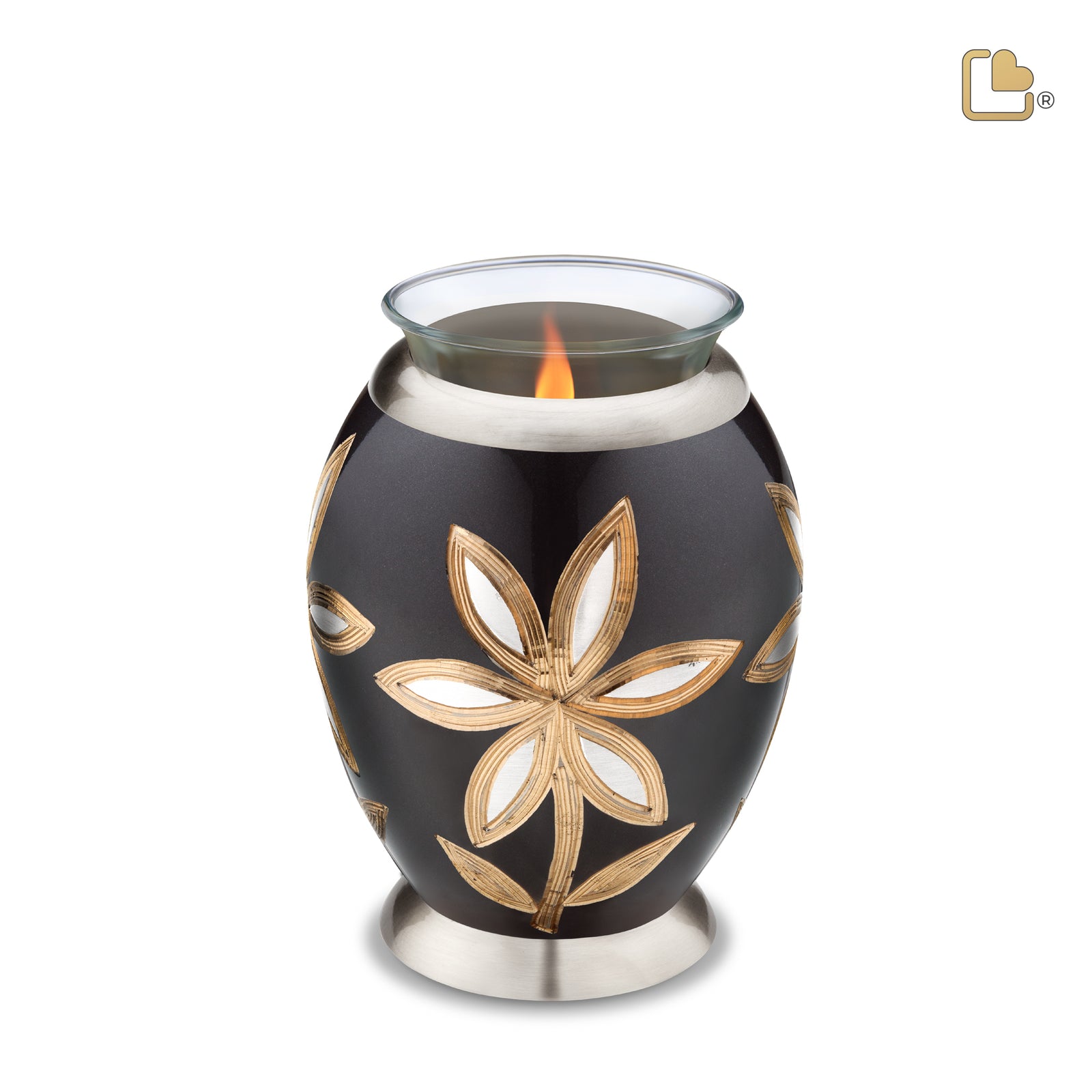 T503 Majestic Lilies Tealight Urn Midnight & Bru Pewter