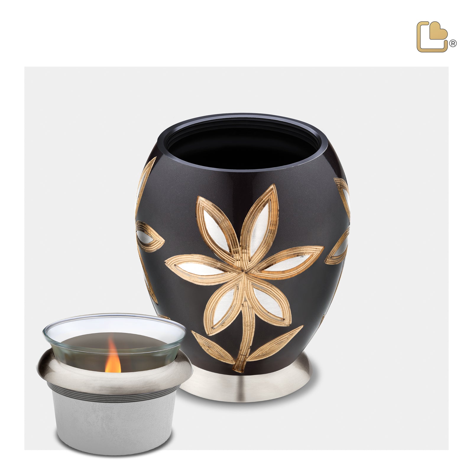 T503 Majestic Lilies Tealight Urn Midnight & Bru Pewter